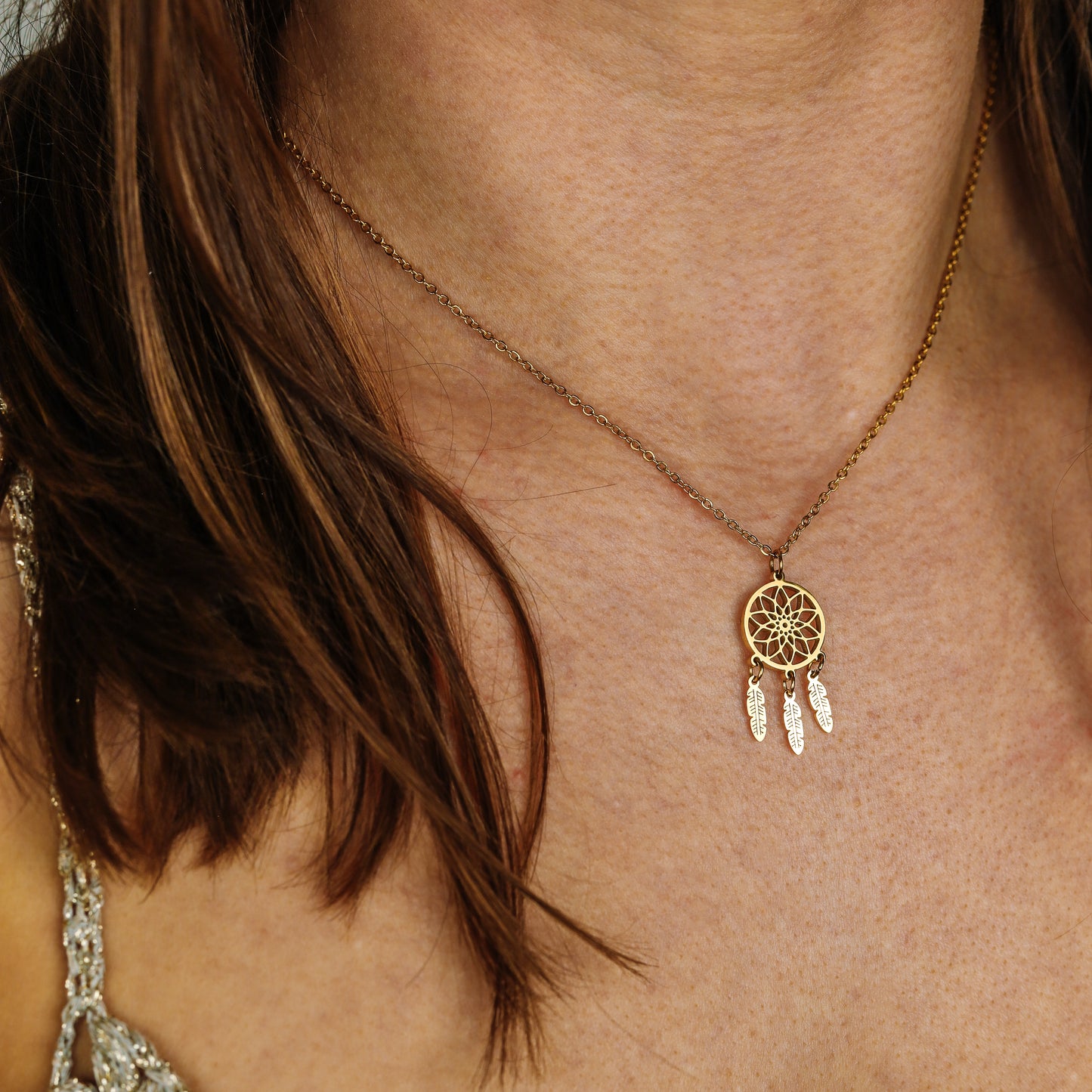 Dream catcher necklace • Gold feather necklace • Friendship necklace • Dream catcher small dainty charm necklace • BYSDMJEWELS