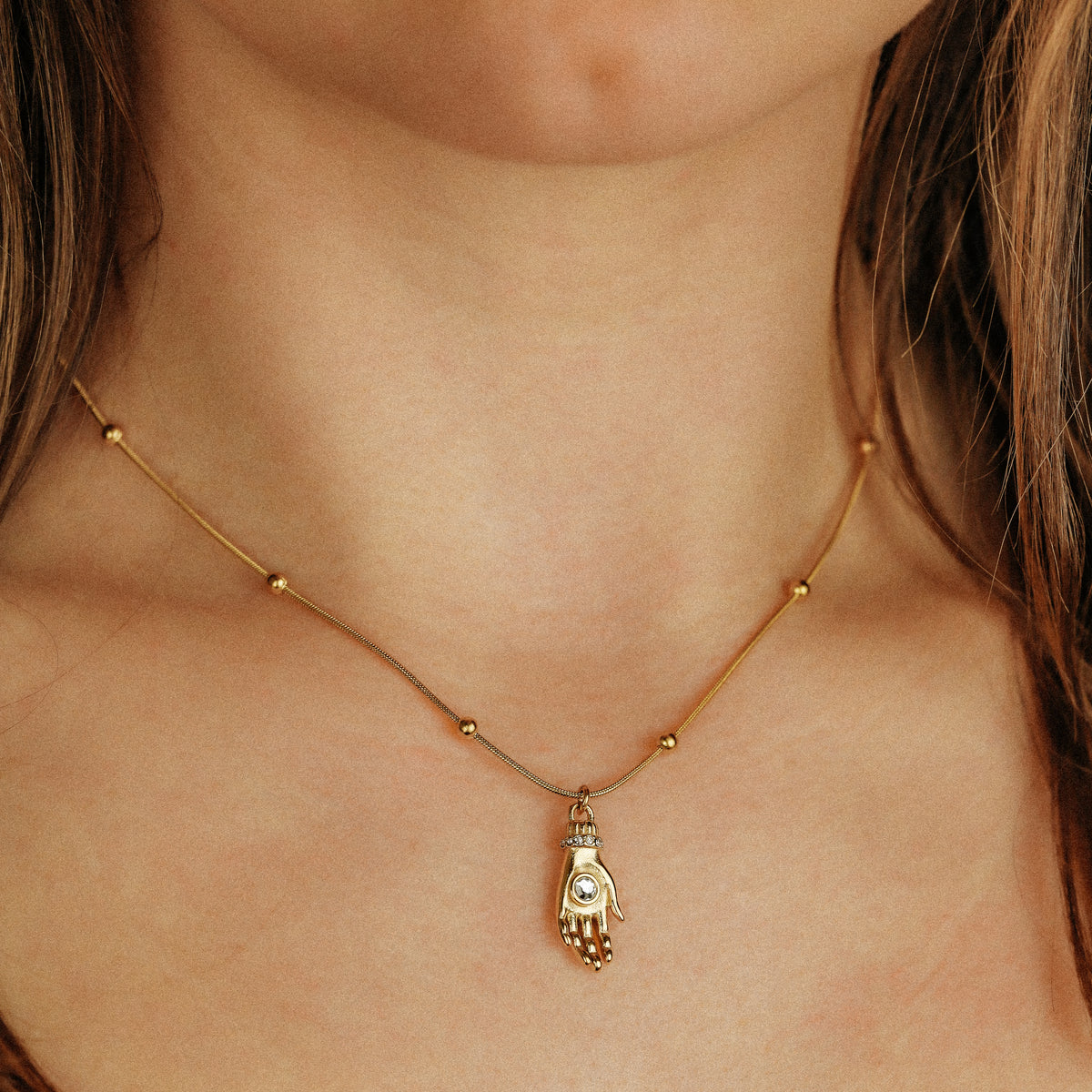 Hand of Fatima Protection Amulet Necklace Birthstone Pendant in Stainless Steel