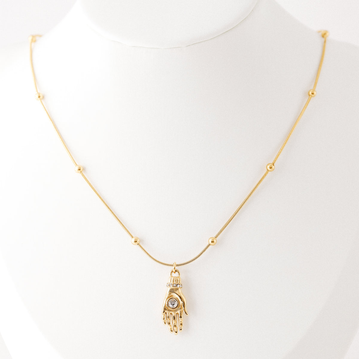 Hand of Fatima Protection Amulet Necklace Birthstone Pendant in Stainless Steel