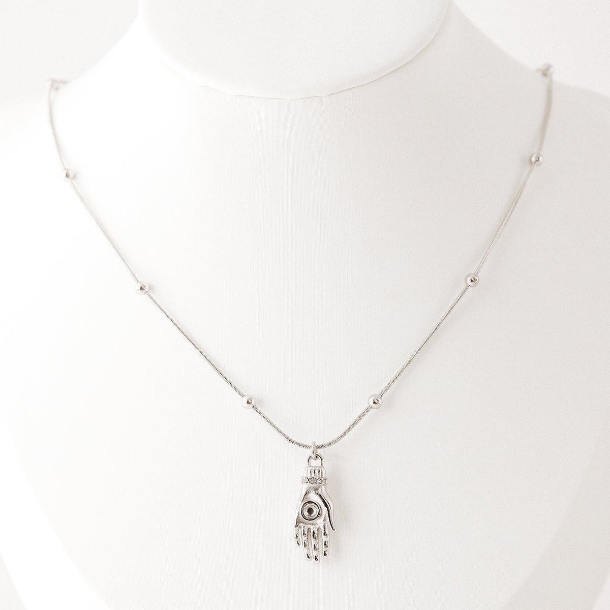 Hand of Fatima Protection Amulet Necklace Birthstone Pendant in Stainless Steel