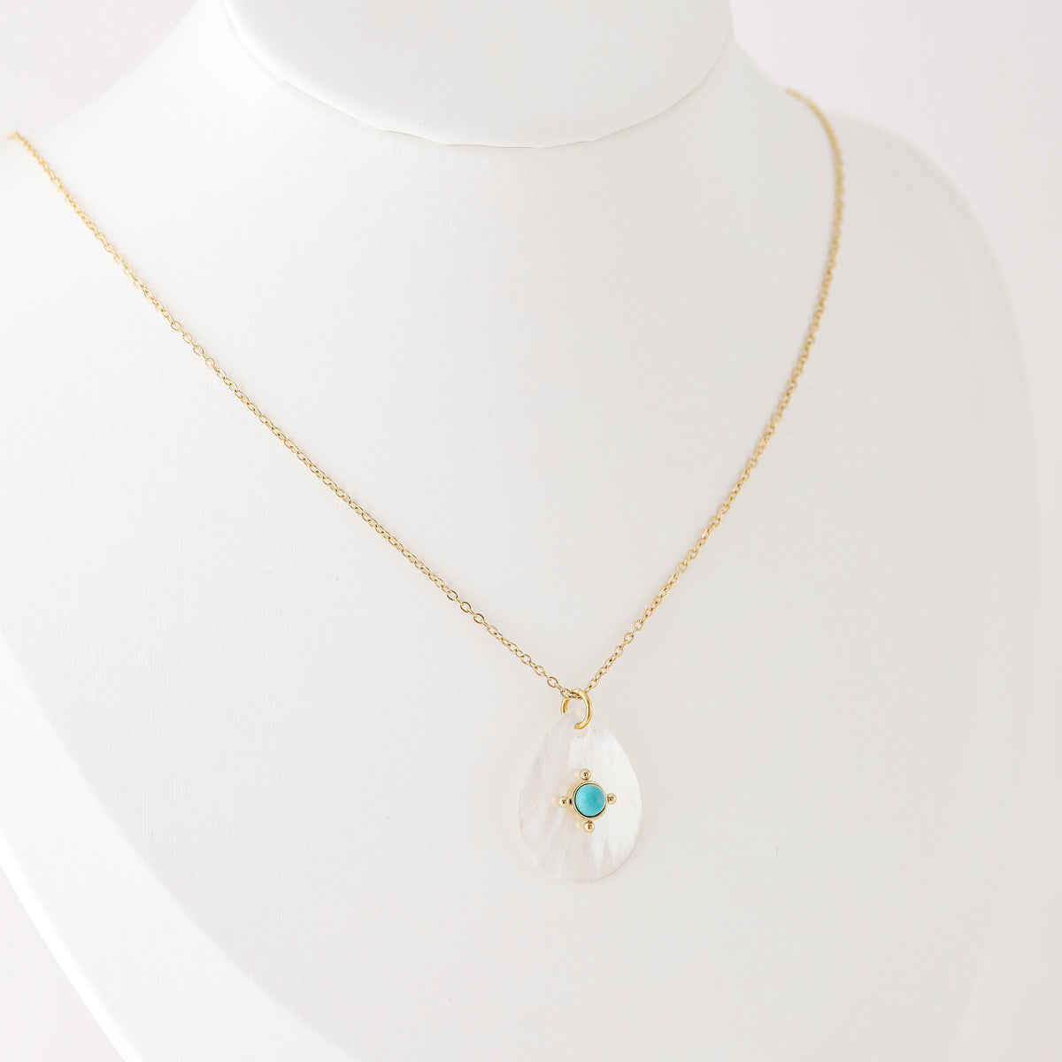 Turquoise Teardrop Shell Pendant Necklace in Stainless Steel