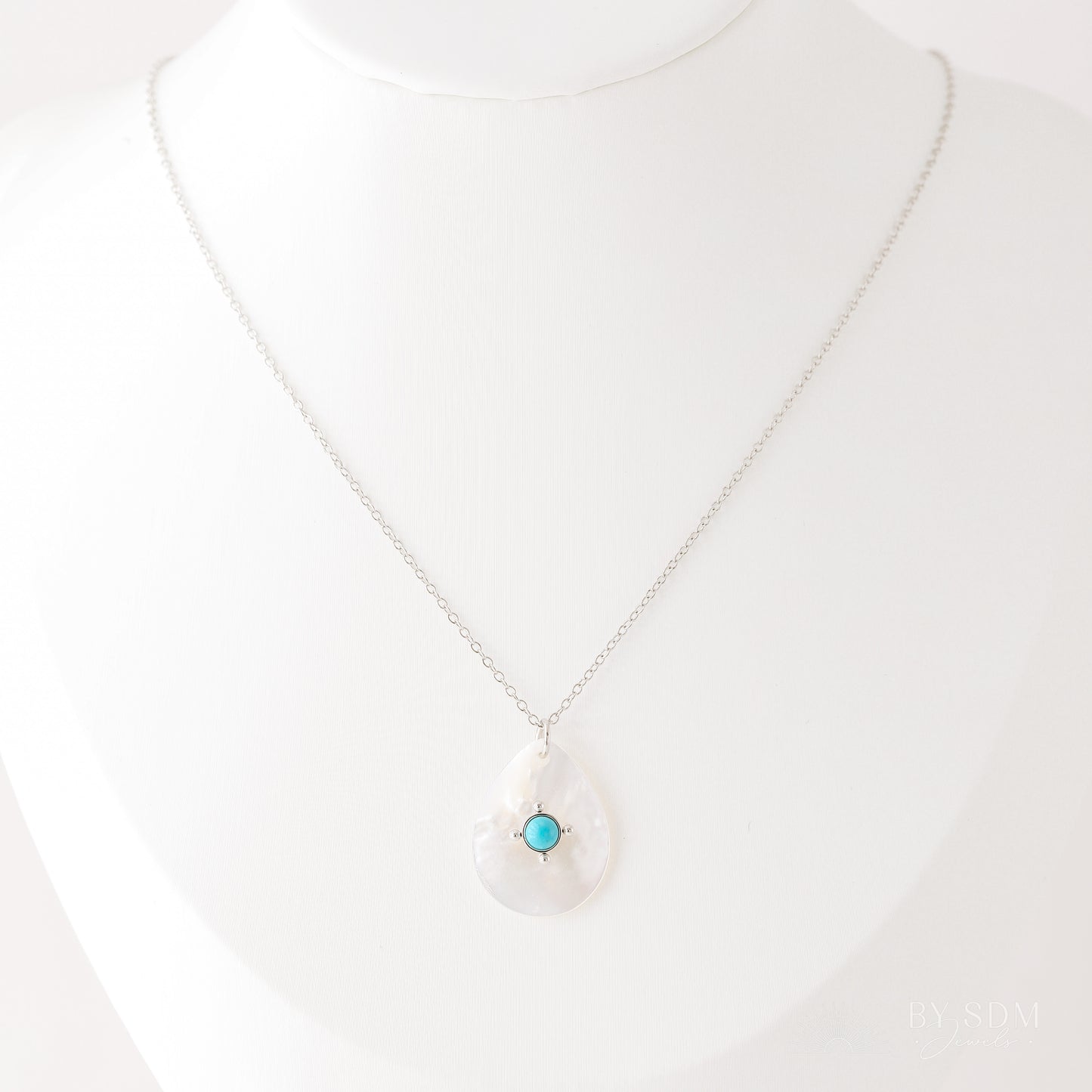 Mother of Pearl Tear Drop Charm Necklace • Teardrop Shell Pendant • Turquoise Charm Necklace • Gift for Mom • BYSDMJEWELS