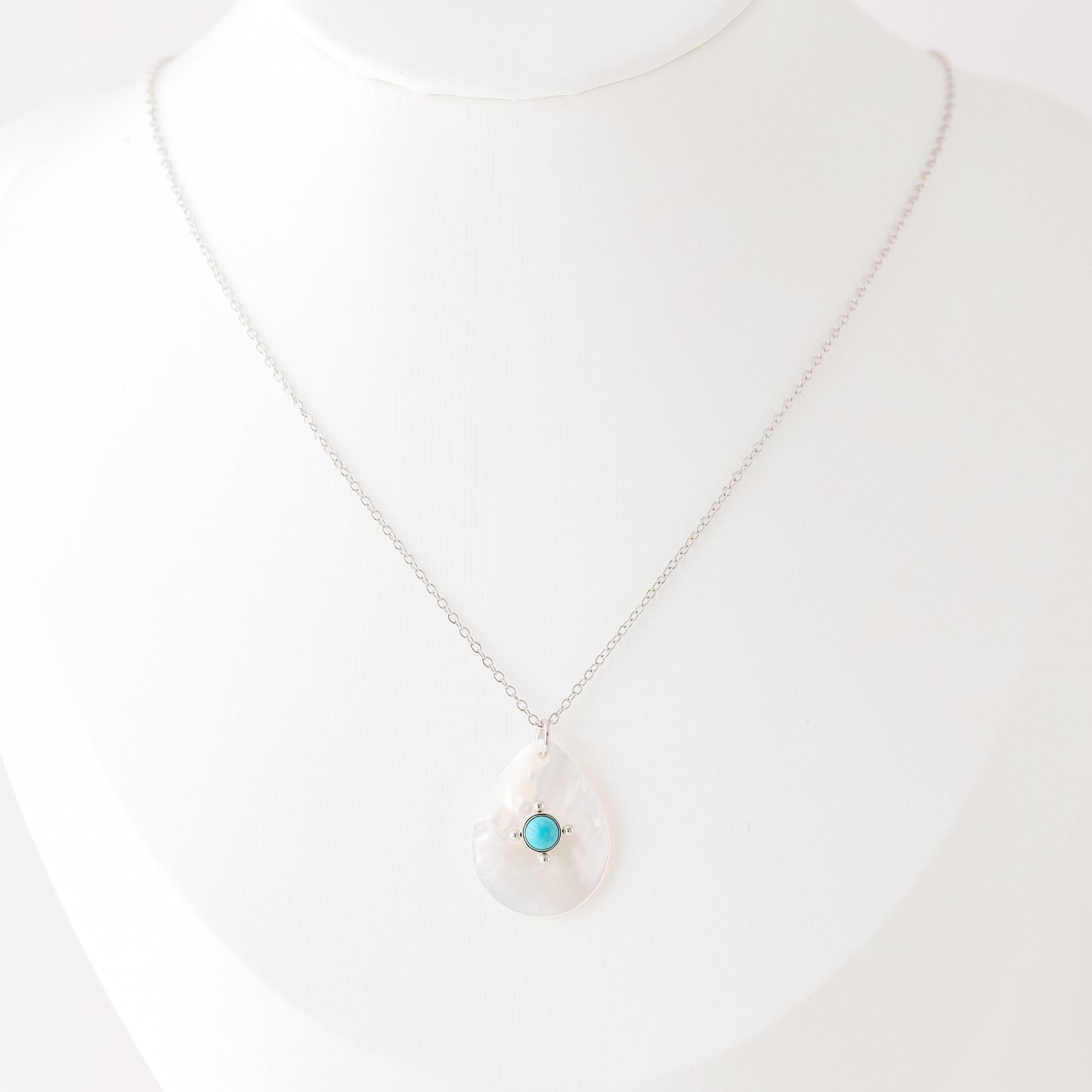 Turquoise Teardrop Shell Pendant Necklace in Stainless Steel