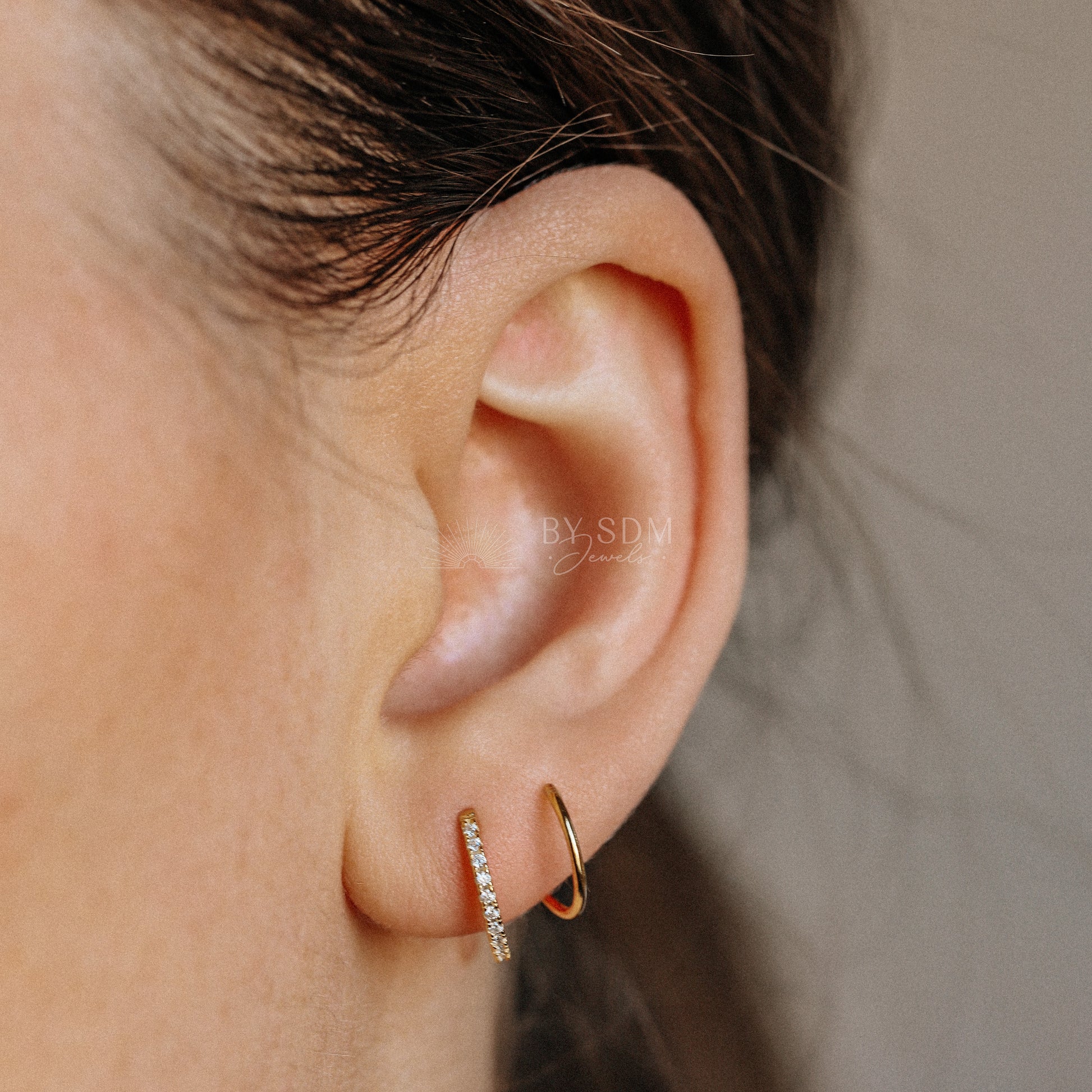 Double Hoop Earrings • Only 1 Piercing needed • Paved Spiral Earrings, Gold • BYSDMJEWELS