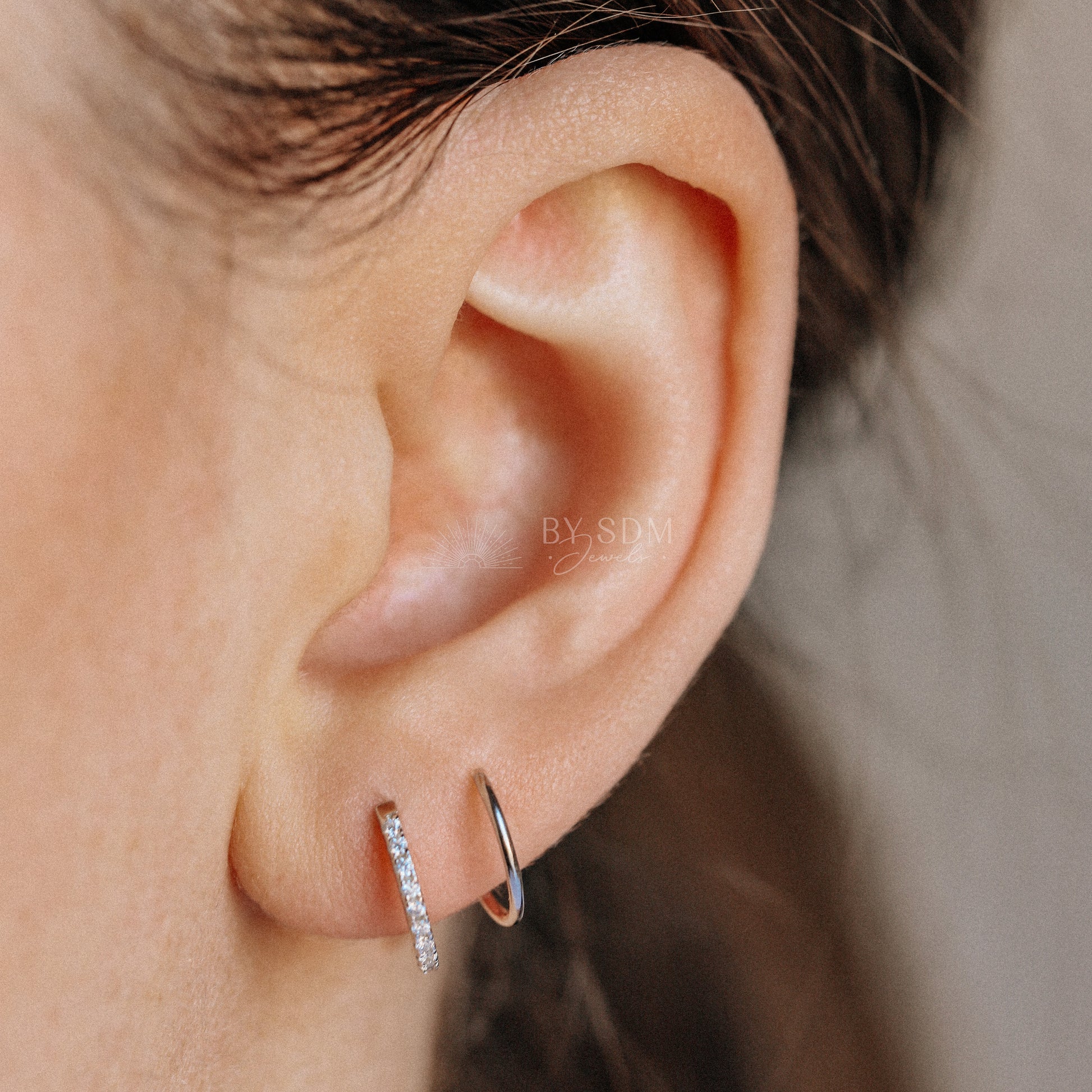 Double Hoop Earrings • Only 1 Piercing needed • Paved Spiral Earrings, Gold • BYSDMJEWELS