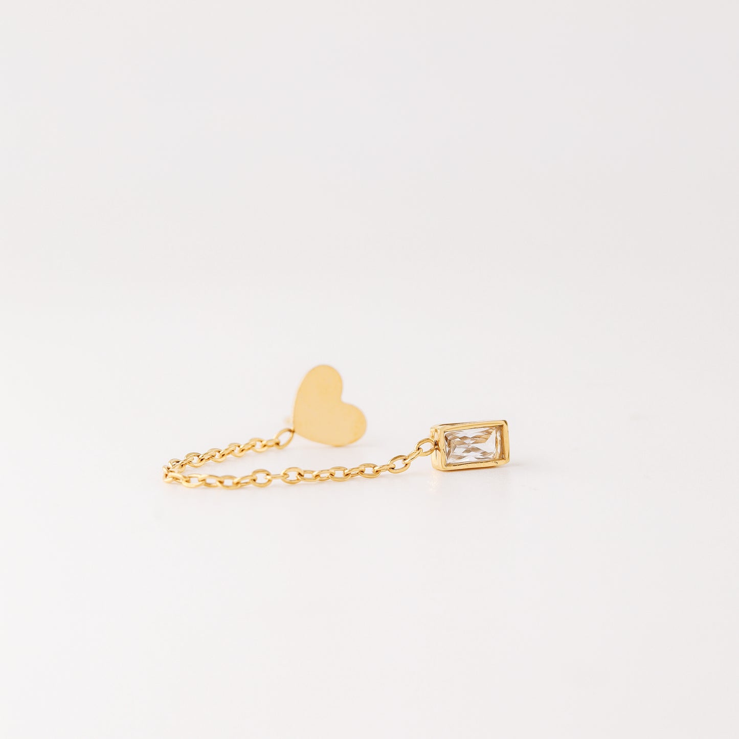 CZ Baguette and Heart Studs for Two Piercings • Heart Studs • Gold Stainless Steel • BYSDMJEWELS