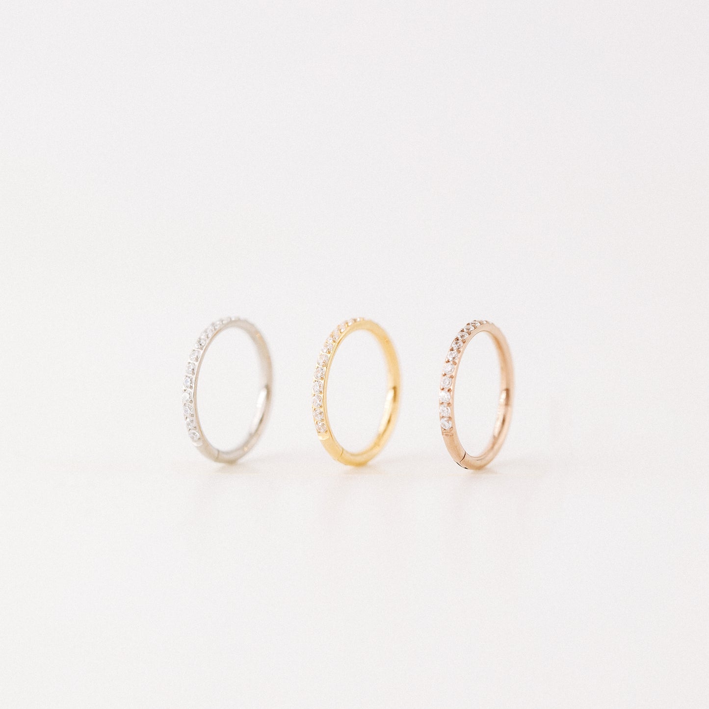 Titanium CZ Round Paved Earring Nose Ring Conch Ring Piercing • 14ga, 16ga, 18ga, 6, 8, 10, 11, 12mm • Solid G23 Titanium • BYSDMJEWELS
