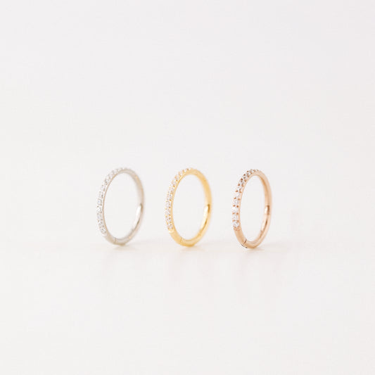 Titanium CZ Round Paved Earring Nose Ring Conch Ring Piercing • 14ga, 16ga, 18ga, 6, 8, 10, 11, 12mm • Solid G23 Titanium • BYSDMJEWELS