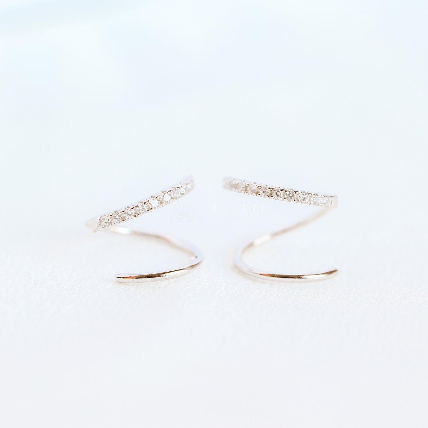 Double Hoop Earrings • Only 1 Piercing needed • Paved Spiral Earrings, Gold • BYSDMJEWELS
