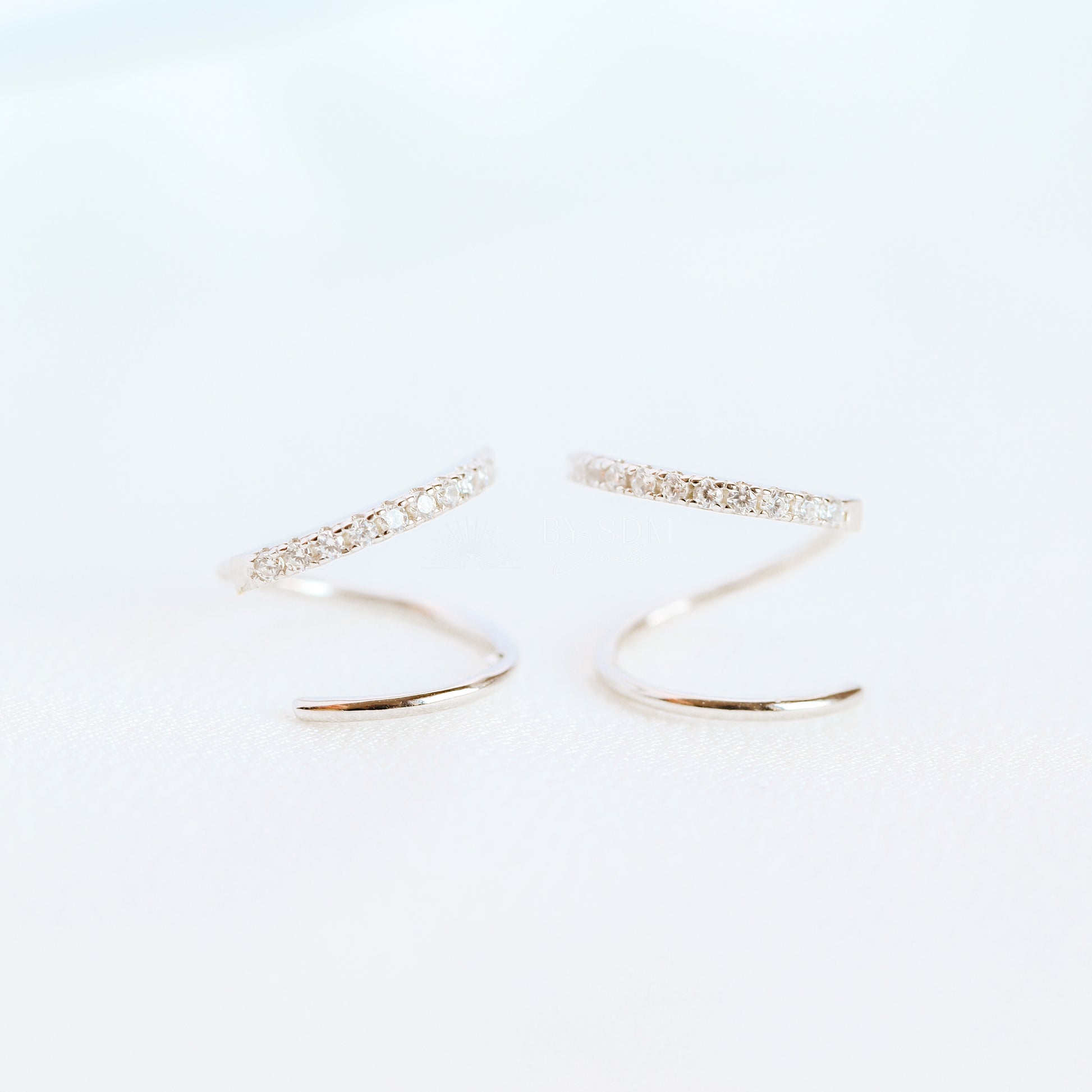Double Hoop Earrings • Only 1 Piercing needed • Paved Spiral Earrings, Gold • BYSDMJEWELS
