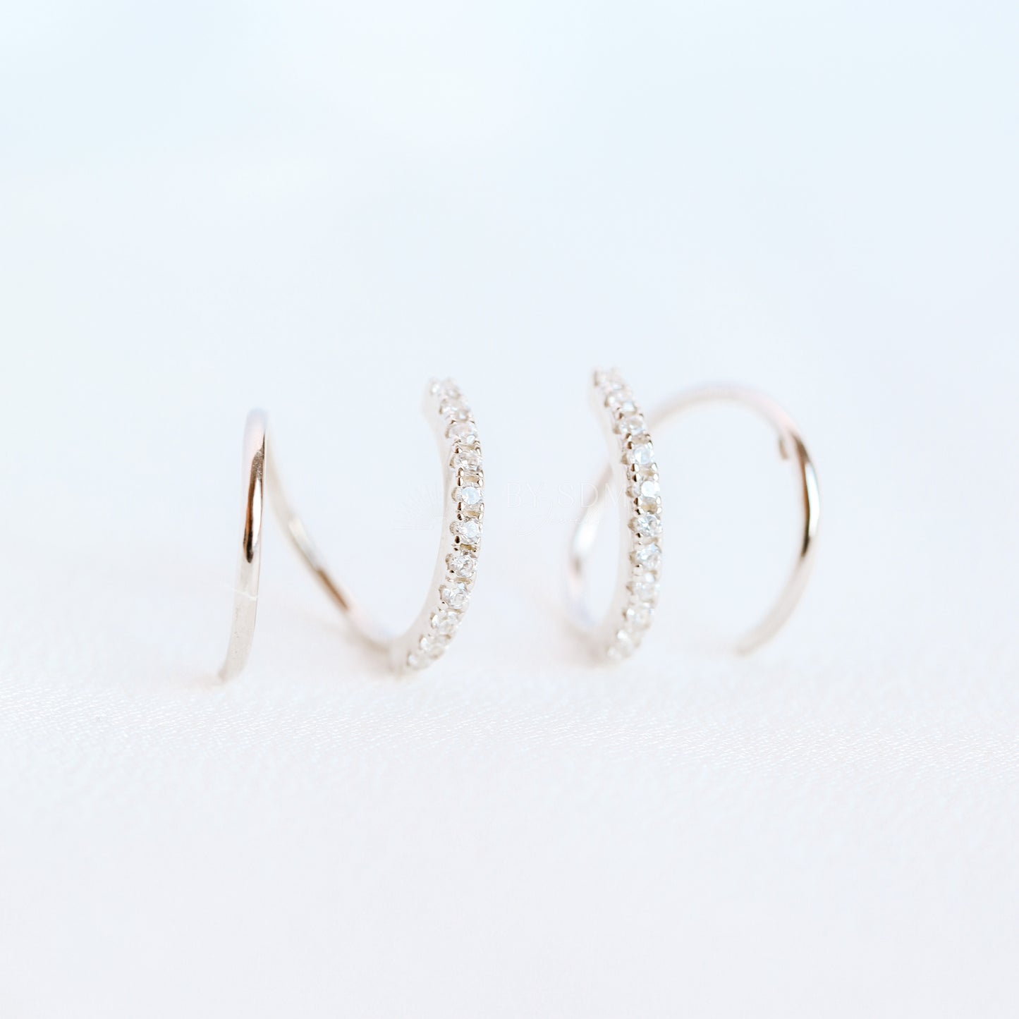 Double Hoop Earrings • Only 1 Piercing needed • Paved Spiral Earrings, Gold • BYSDMJEWELS