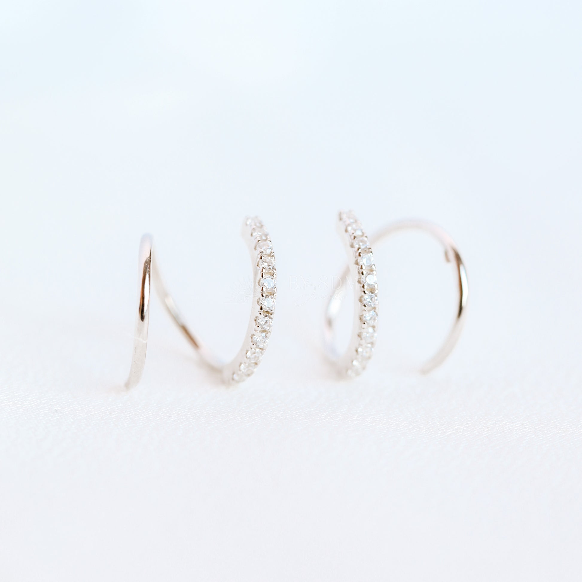 Double Hoop Earrings • Only 1 Piercing needed • Paved Spiral Earrings, Gold • BYSDMJEWELS
