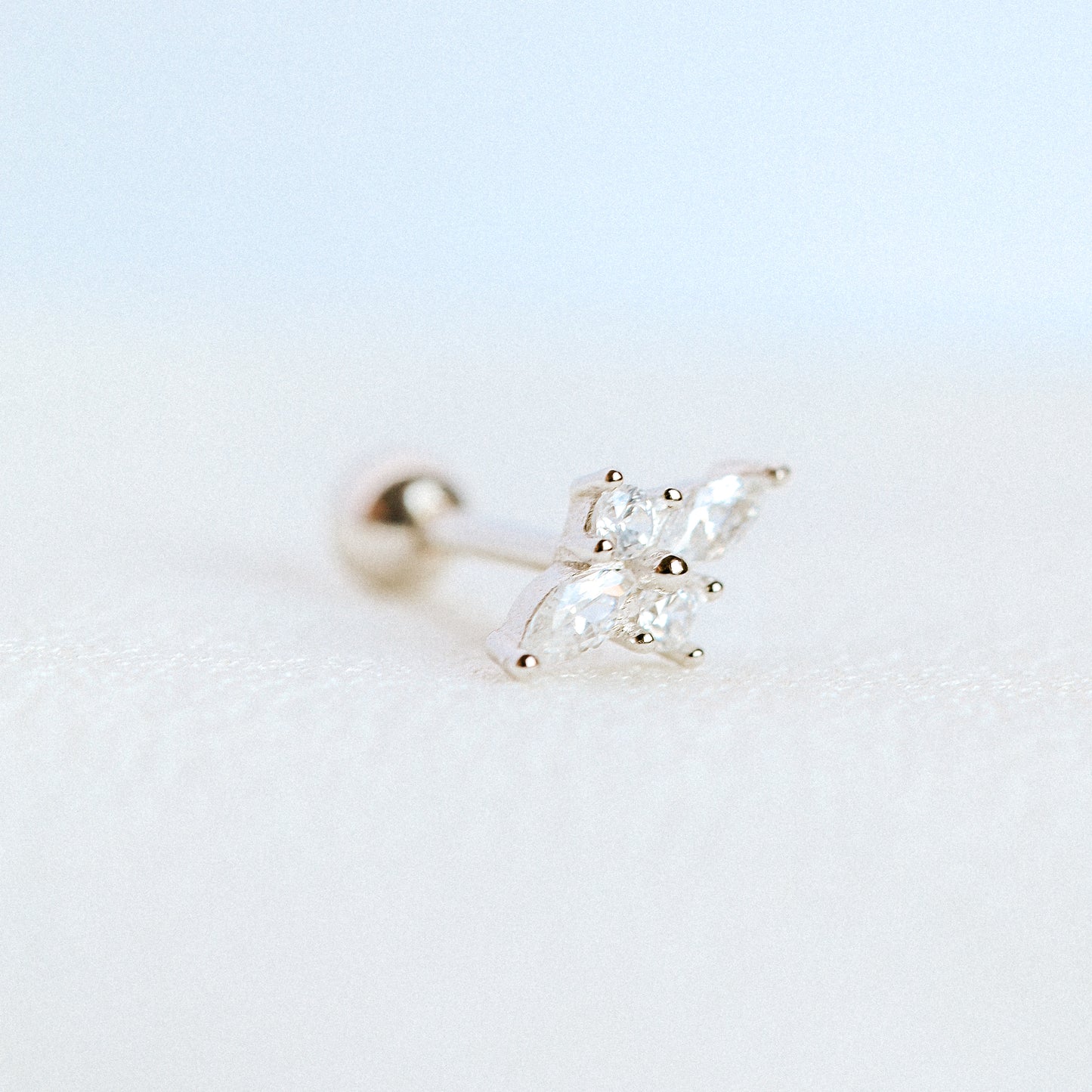 Dainty Gold Tiny Flower Earrings, Four Petals Flower Stud, Tiny Sparkly CZ Studs, Cartilage Earrings, Minimalist Earrings, Piercing Earrings