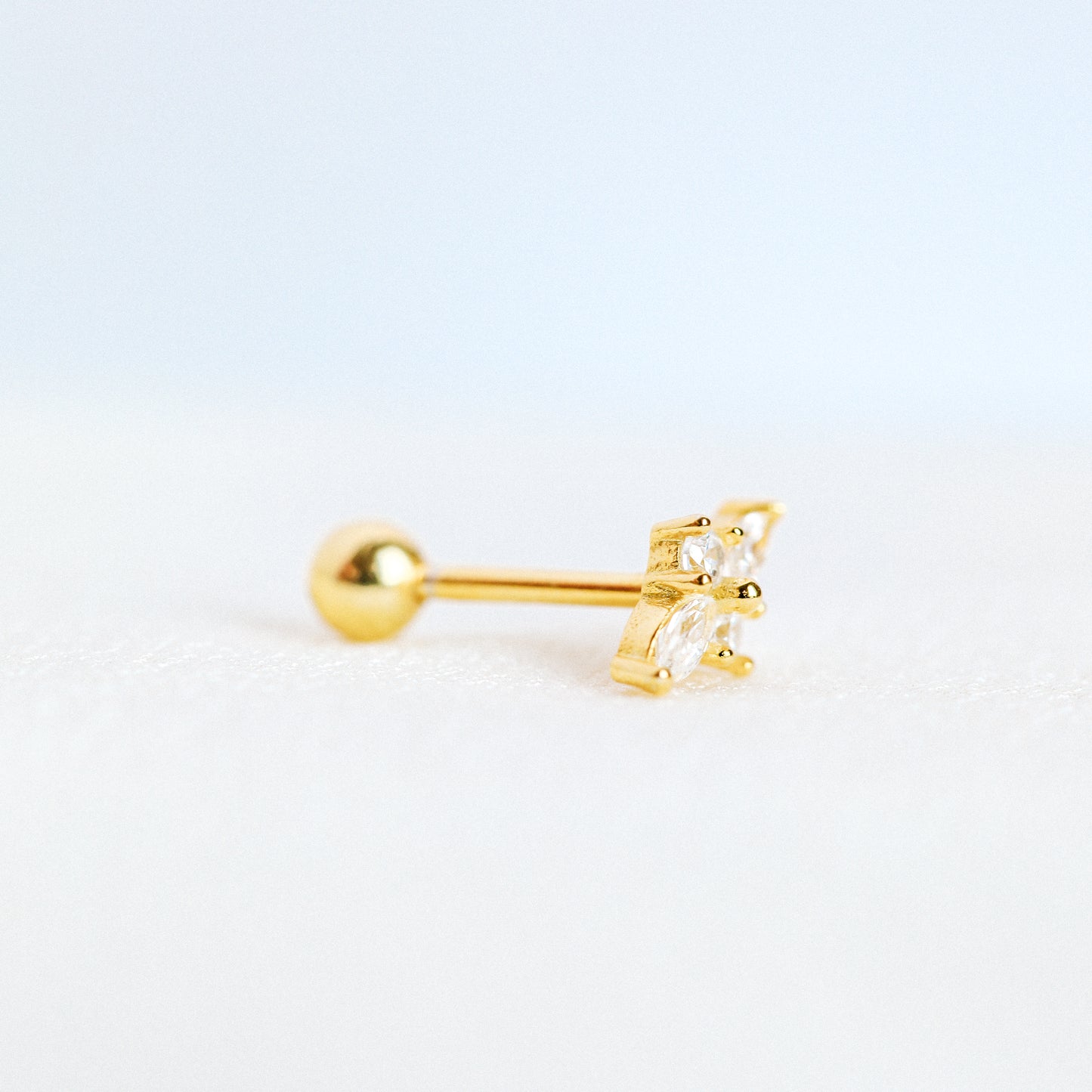 Dainty Gold Tiny Flower Earrings, Four Petals Flower Stud, Tiny Sparkly CZ Studs, Cartilage Earrings, Minimalist Earrings, Piercing Earrings