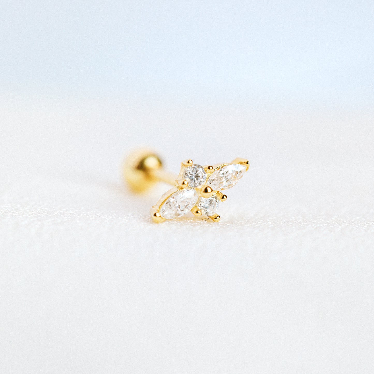 Dainty Gold Tiny Flower Earrings, Four Petals Flower Stud, Tiny Sparkly CZ Studs, Cartilage Earrings, Minimalist Earrings, Piercing Earrings