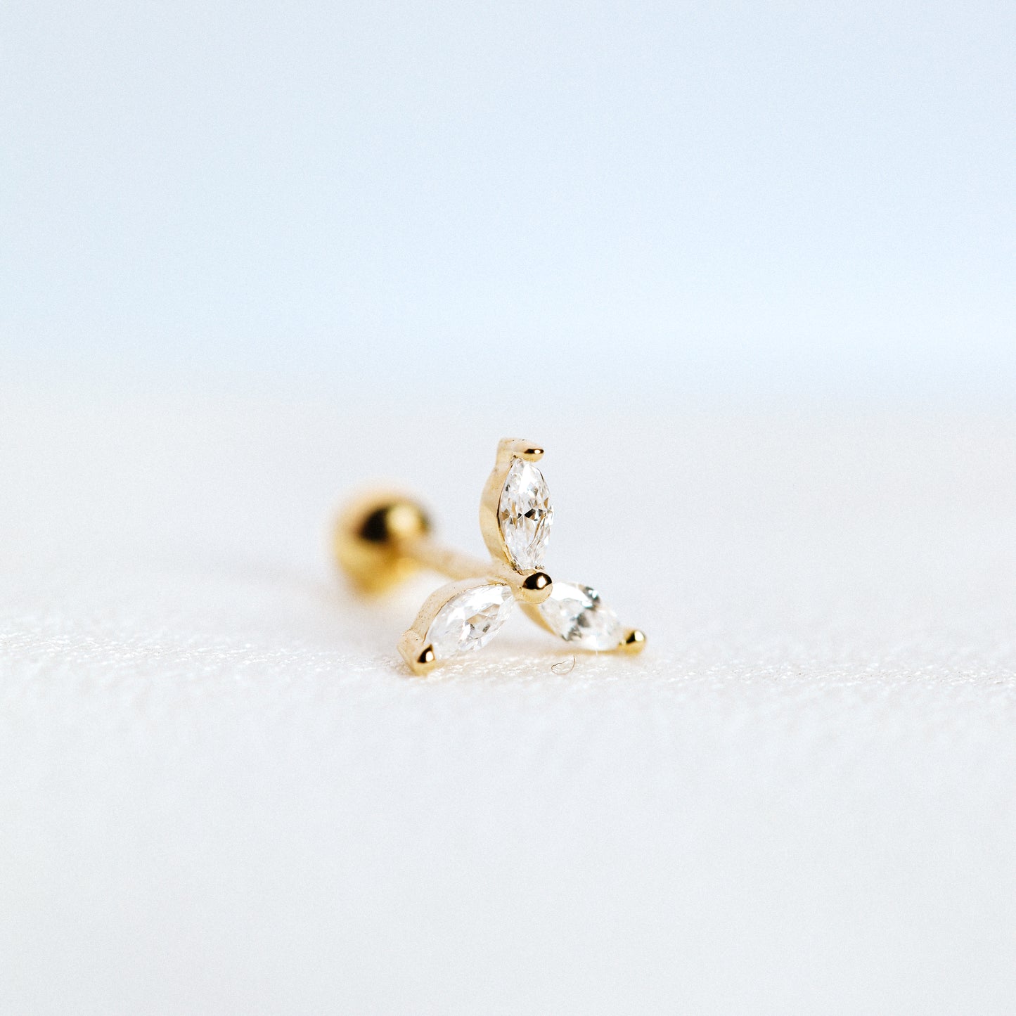 Helix Piercing, Dainty CZ Earring, Cartilage Stud, Targus, Tiny Stud, Lobe Piercing, 20 Gauge, 3 Leaf Piercing, Earring, Auricle Piercing