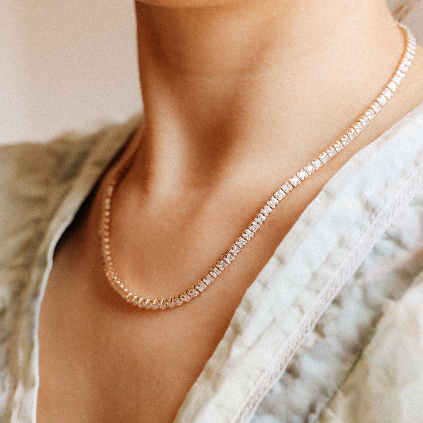 Tennis Chain Necklace, Stainless Steel CZ Rhinestone Tennis Necklace, 4mm Diamond Tennis Chain Gold and Rose Gold Plated