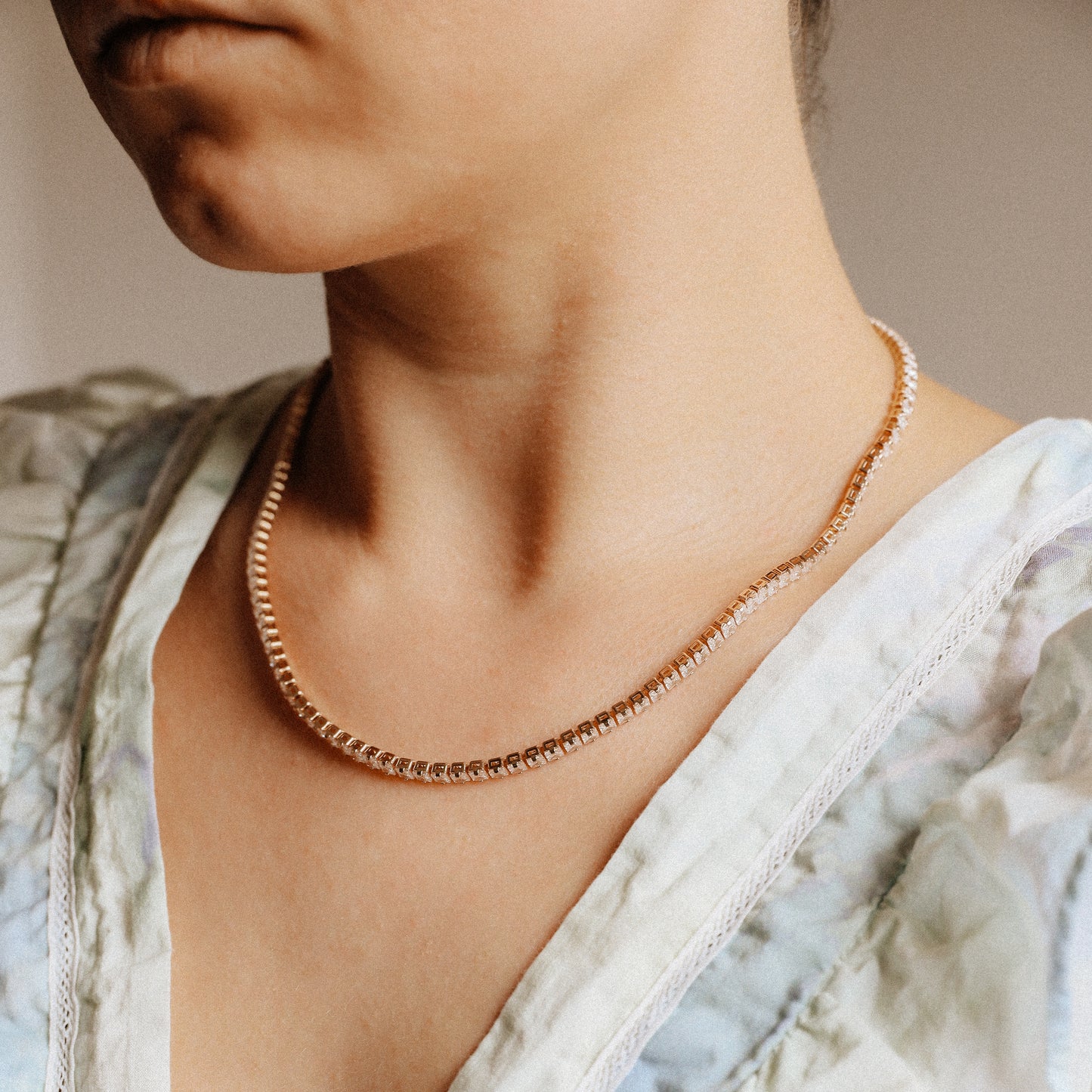 Tennis Chain Necklace, Stainless Steel CZ Rhinestone Tennis Necklace, 4mm Diamond Tennis Chain Gold and Rose Gold Plated
