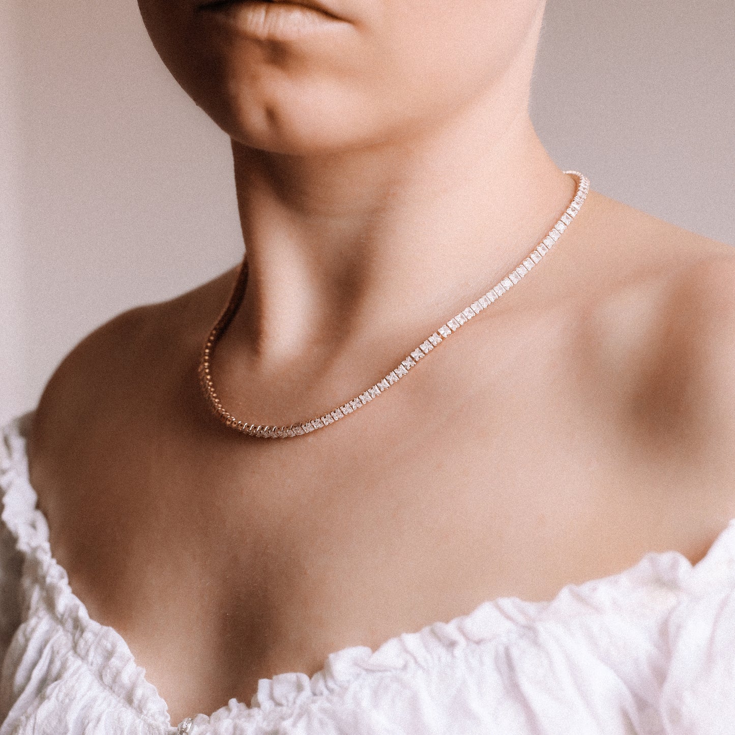 Tennis Chain Necklace, Stainless Steel CZ Rhinestone Tennis Necklace, 4mm Diamond Tennis Chain Gold and Rose Gold Plated