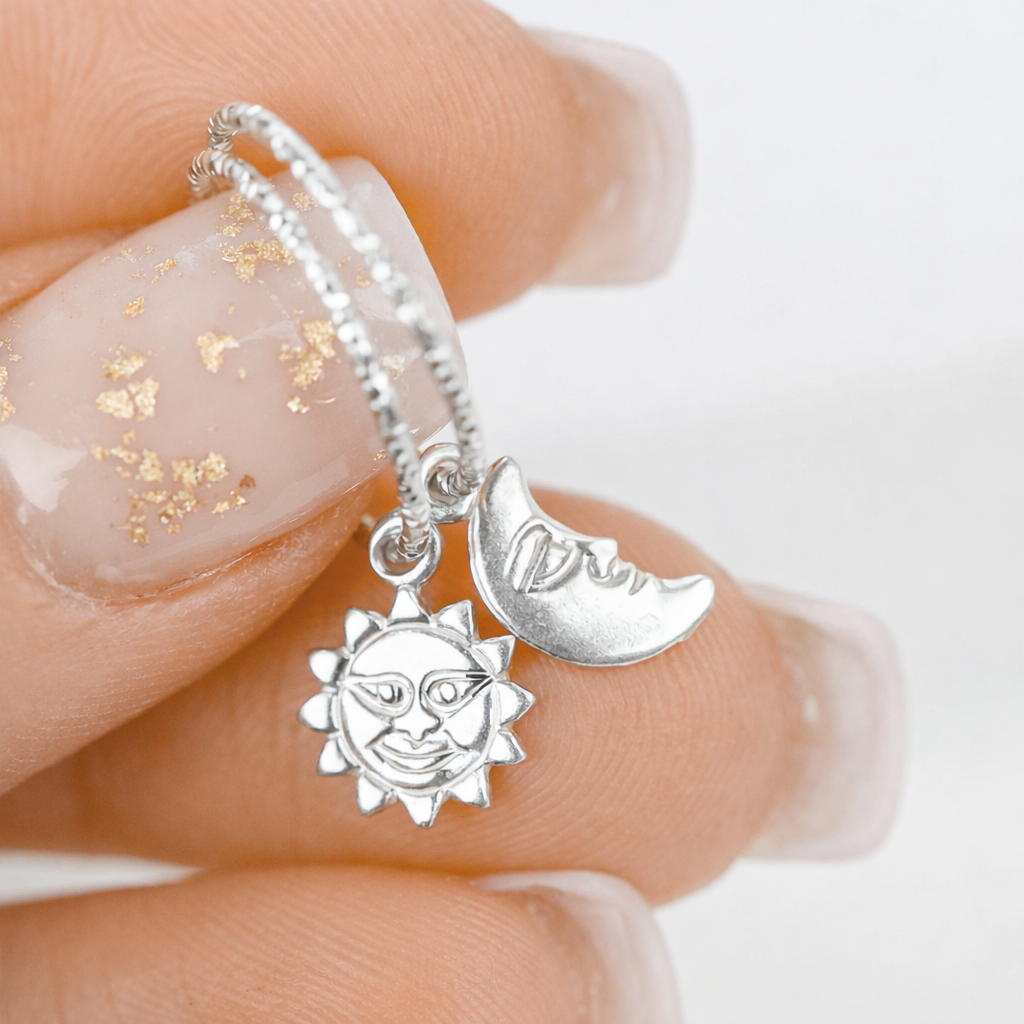 silver sun and moon hoop earrings set minimalist jewelry