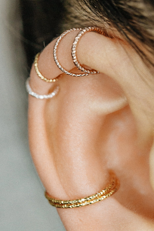 Diamond Cut Helix Hoop - Tiny Cartilage Earring - Endless Ring Hoops