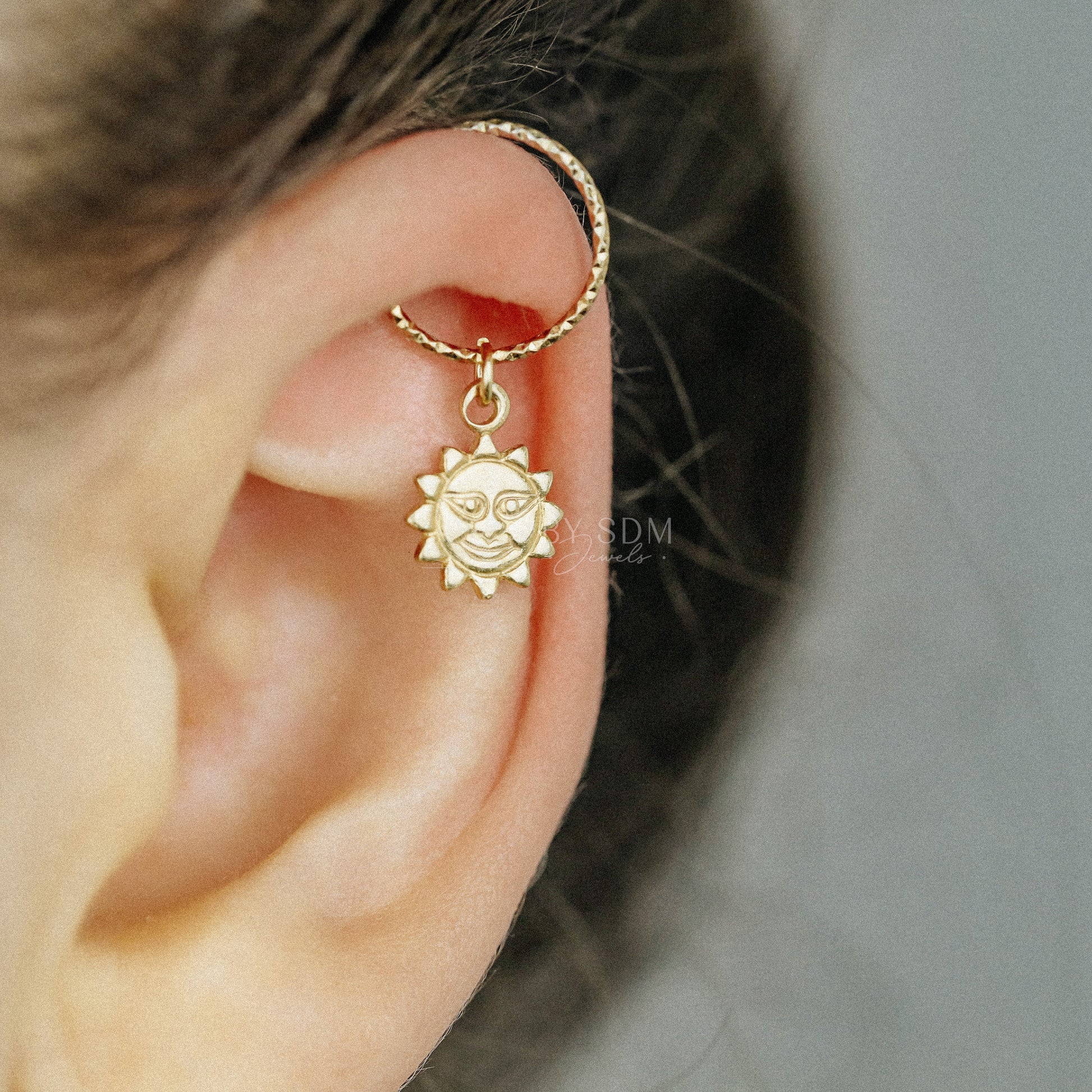 Sun Charm Hoop Earrings Rook Earrings Tragus Earrings Helix Earrings Sun Charm Earrings Celestial Huggie Hoops Tiny Sun Cartilage Earrings