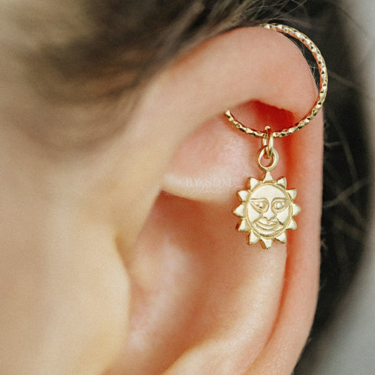 Sun Charm Hoop Earrings Rook Earrings Tragus Earrings Helix Earrings Sun Charm Earrings Celestial Huggie Hoops Tiny Sun Cartilage Earrings