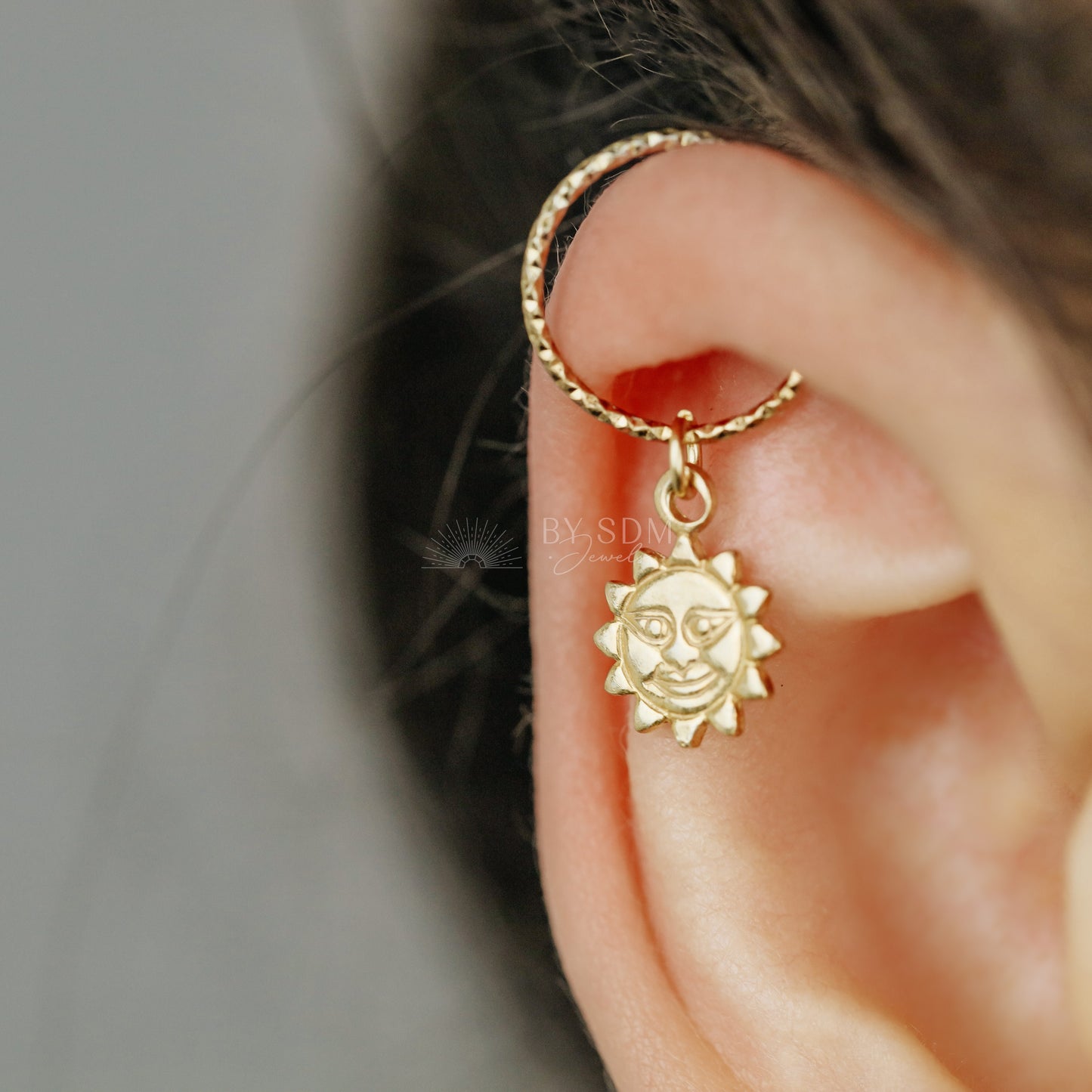 Sun Charm Hoop Earrings Rook Earrings Tragus Earrings Helix Earrings Sun Charm Earrings Celestial Huggie Hoops Tiny Sun Cartilage Earrings