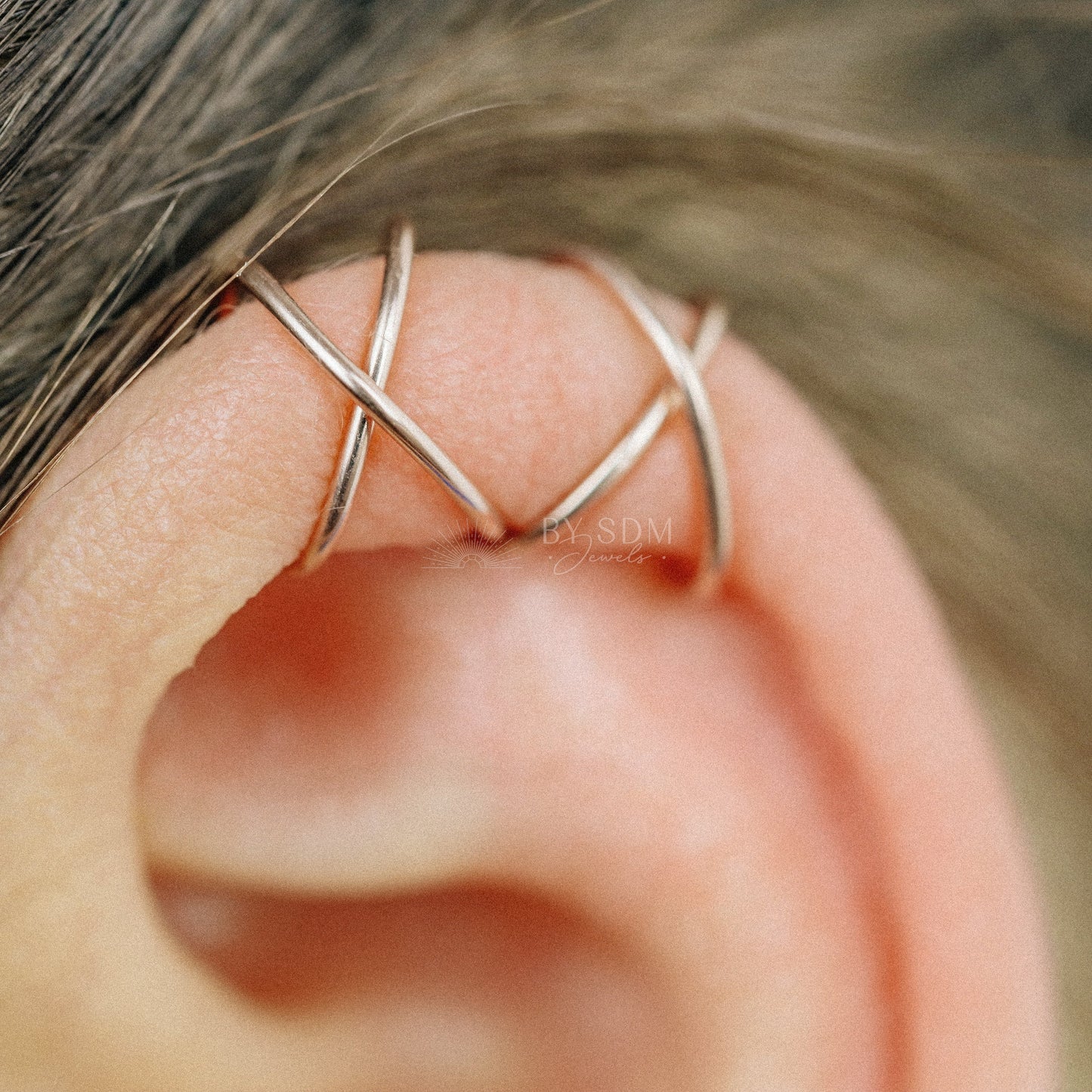 Set of two Criss Cross and Double line Ear Cuff Sterling Silver Criss Cross Ear Cuff 18kt Ear Cuff No Piercing Fake Helix Piercing Ear Wrap