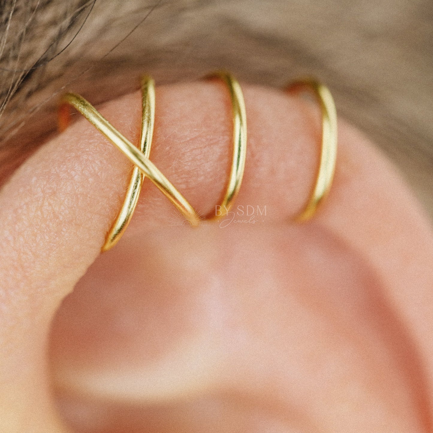 Double Line Ear Cuff in Sterling Silver 18k Gold or Rose Gold Ear Cuff No Pierced Cartilage Earring No Piercing Cartilage Hoop Earcuff