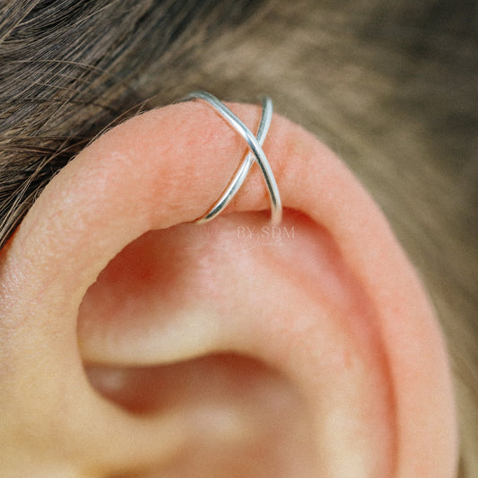 Set of 2 Ear Cuffs or Single Ear Cuff 20g Double & Criss Cross Ear Cuff No Piercing Cartilage Ear Cuff Silver Ear Cuff Gold Ear Cuff
