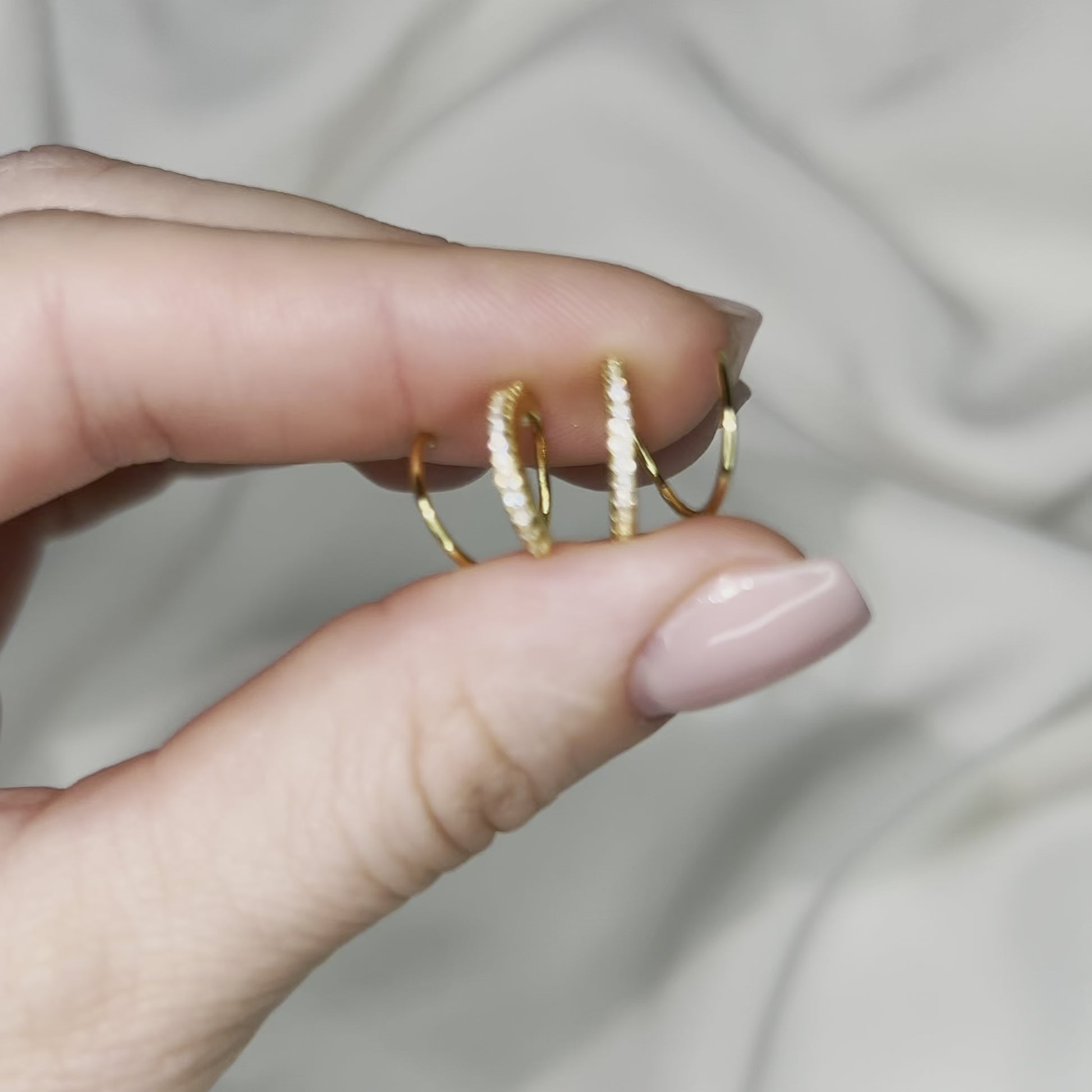 Double Hoop Earrings • Only 1 Piercing needed • Paved Spiral Earrings, Gold • BYSDMJEWELS