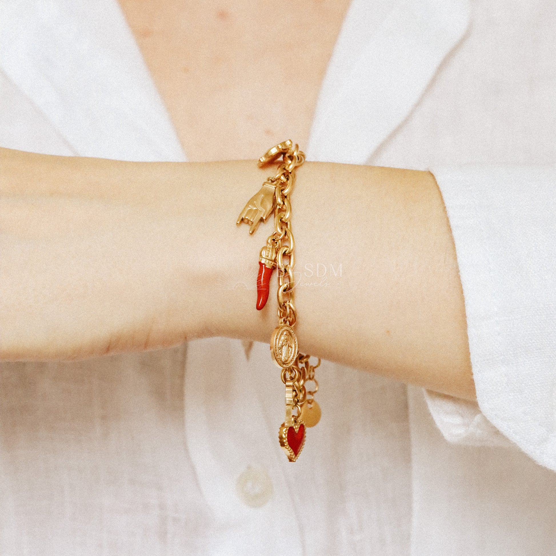 Italian Lucky Horn Charm Bracelet: Stainless Steel Good Luck Charms