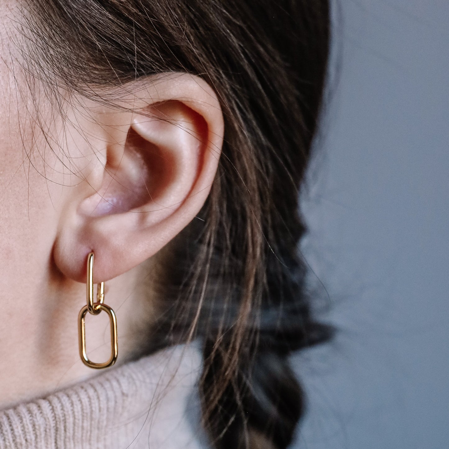 Gold Link Plain Earrings • Cable Link Double Hoop Earrings • Gold, Silver