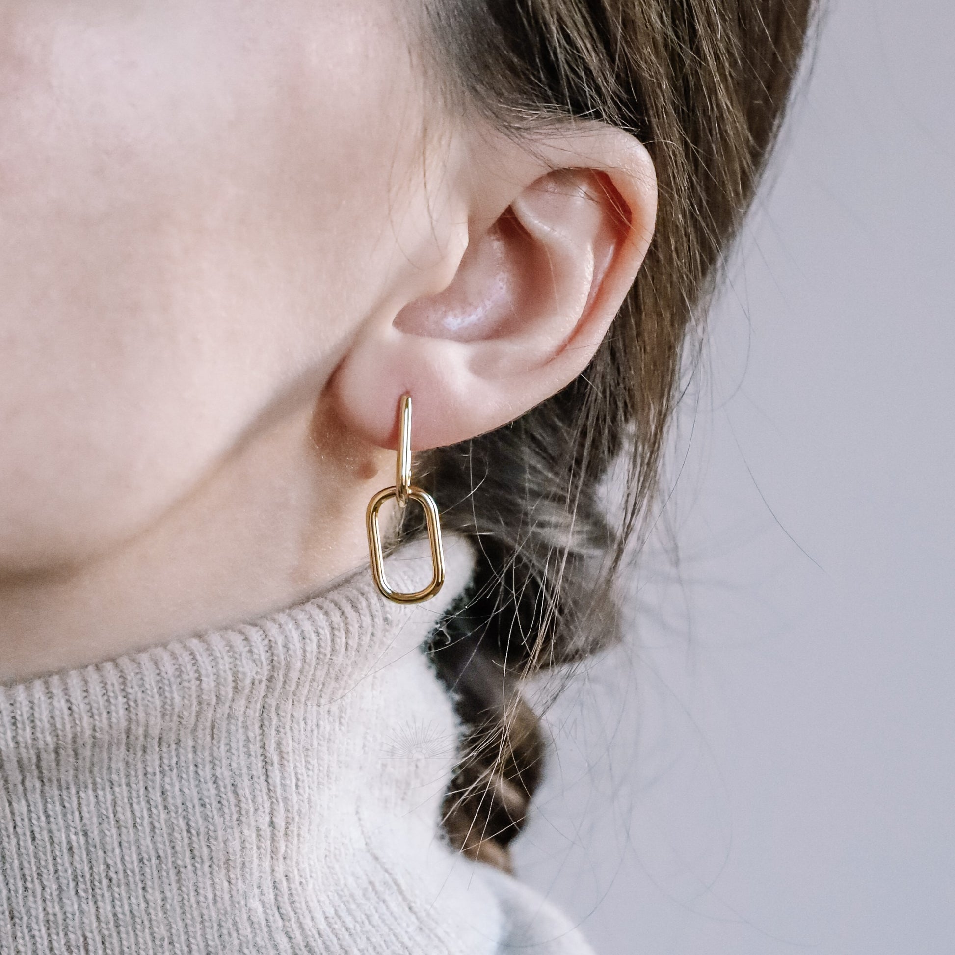 Gold Link Plain Earrings • Cable Link Double Hoop Earrings • Gold, Silver