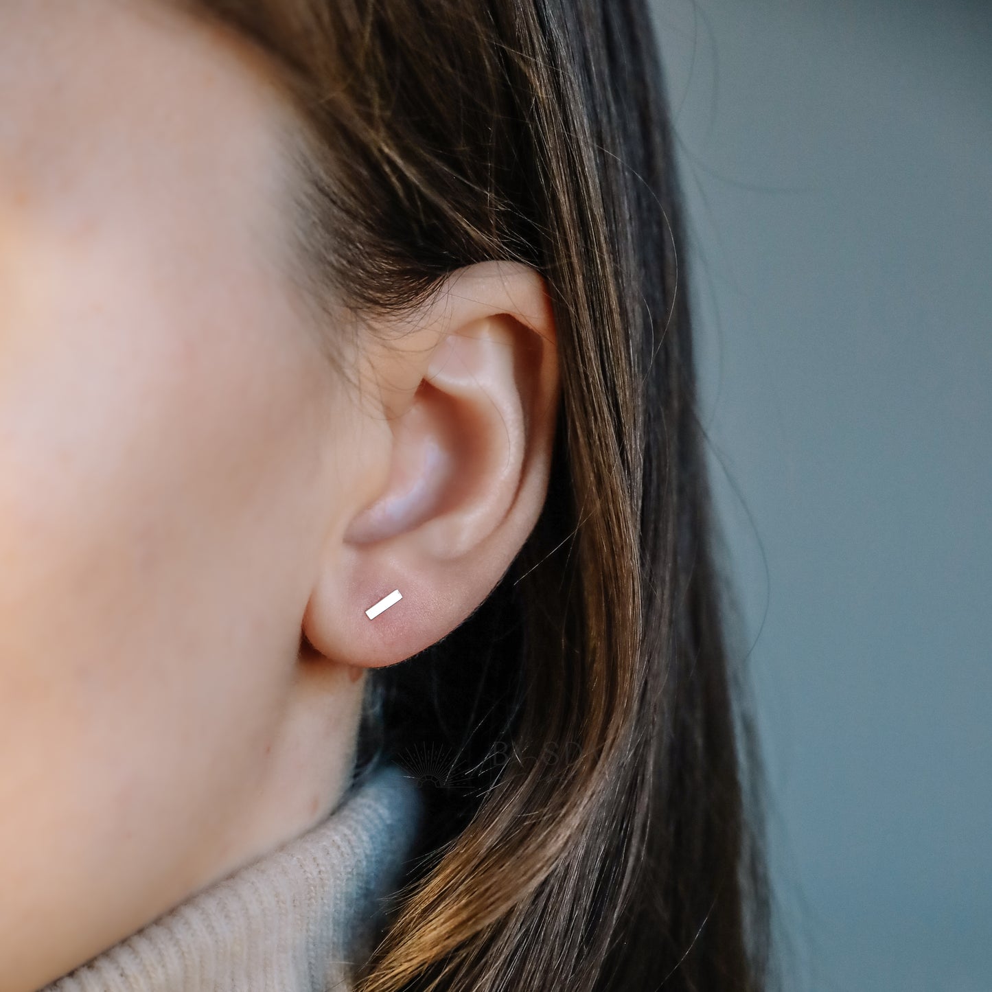 Tiny Bar Stud Earrings, Cuboid Rectangle Shape Studs, Rose Gold, Silver, BYSDMJEWELS