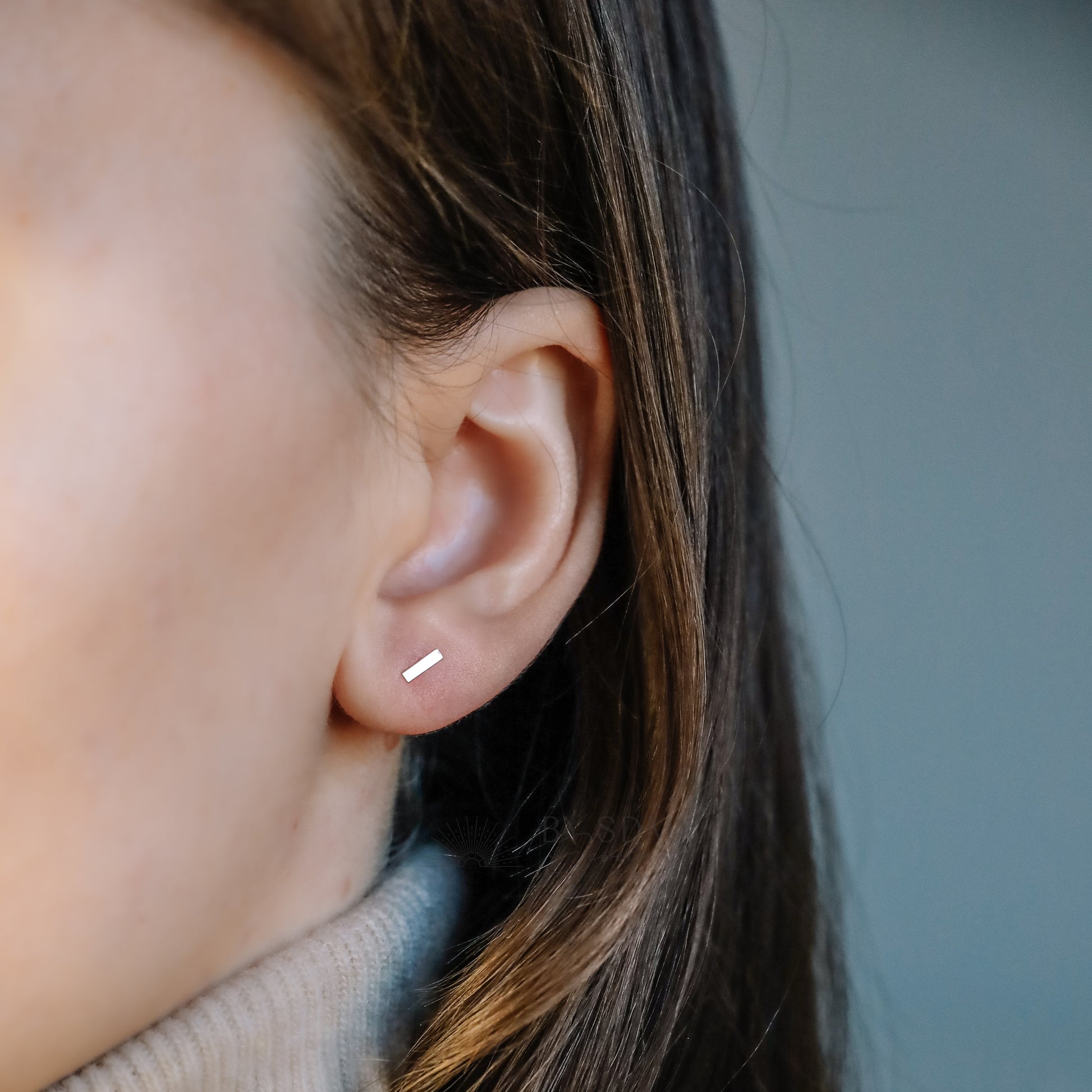 Tiny Bar Stud Earrings, Cuboid Rectangle Shape Studs, Rose Gold, Silver, BYSDMJEWELS