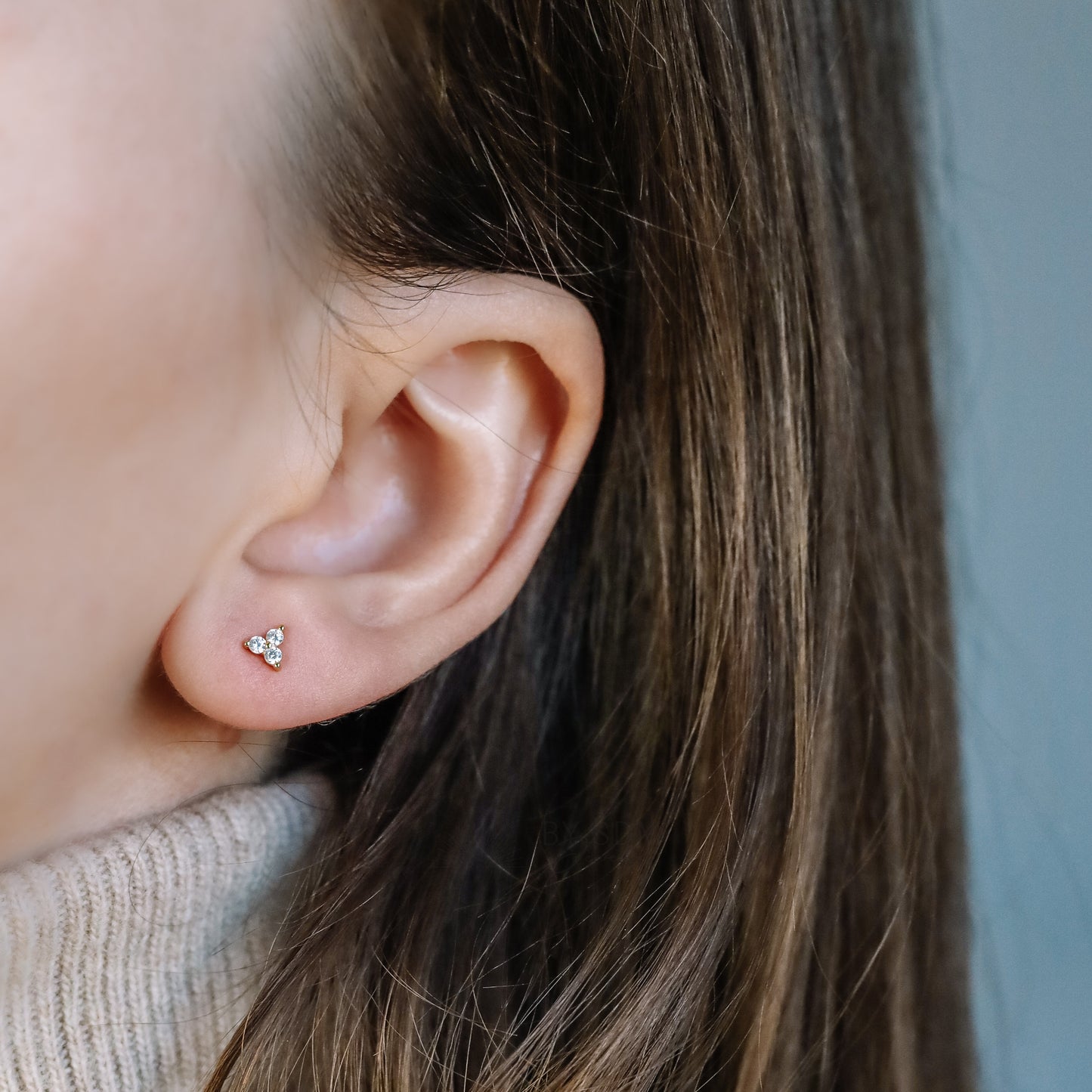 Tiny Clover Flower Stud Earrings, Silver, Gold, BYSDMJEWELS