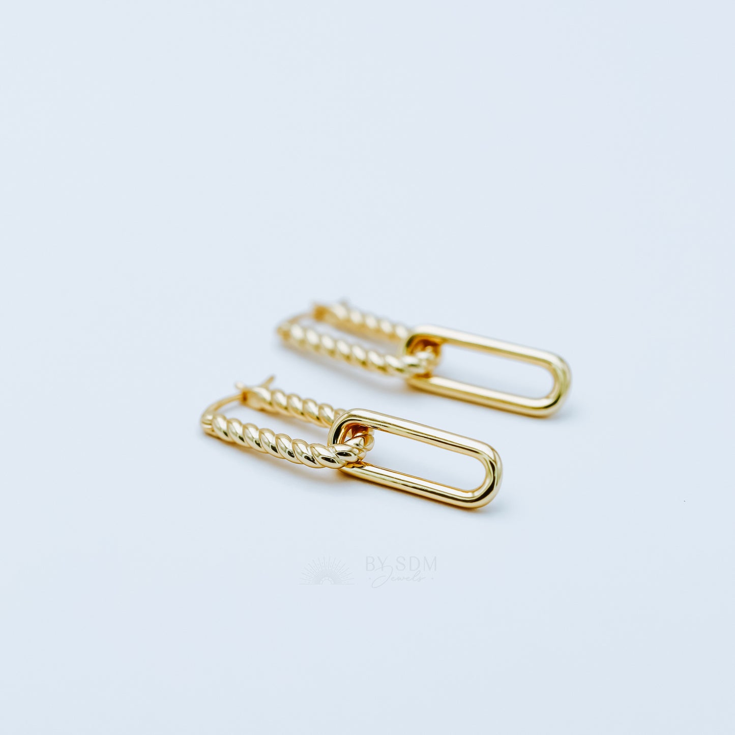 Gold Rectangle Hoops, Gold Link Earrings, Double Hoop Earrings, Dangle Hoop Earrings, Oval Link Hoops, Twisted Hoop Earring