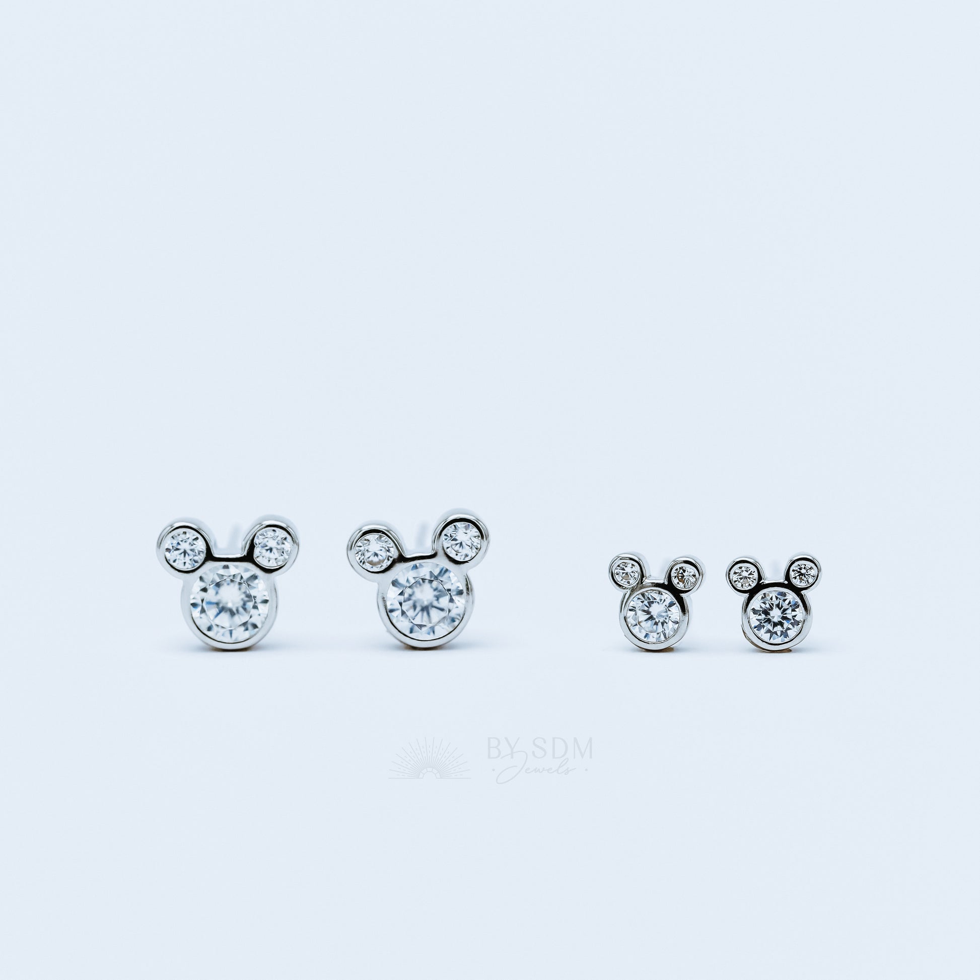 Triple Circle Studs Earrings • Mouse Stud Earrings, Silver
