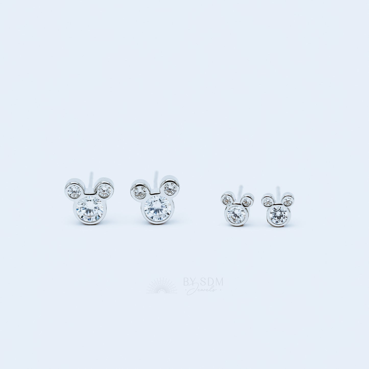 Triple Circle Studs Earrings • Mouse Stud Earrings, Silver
