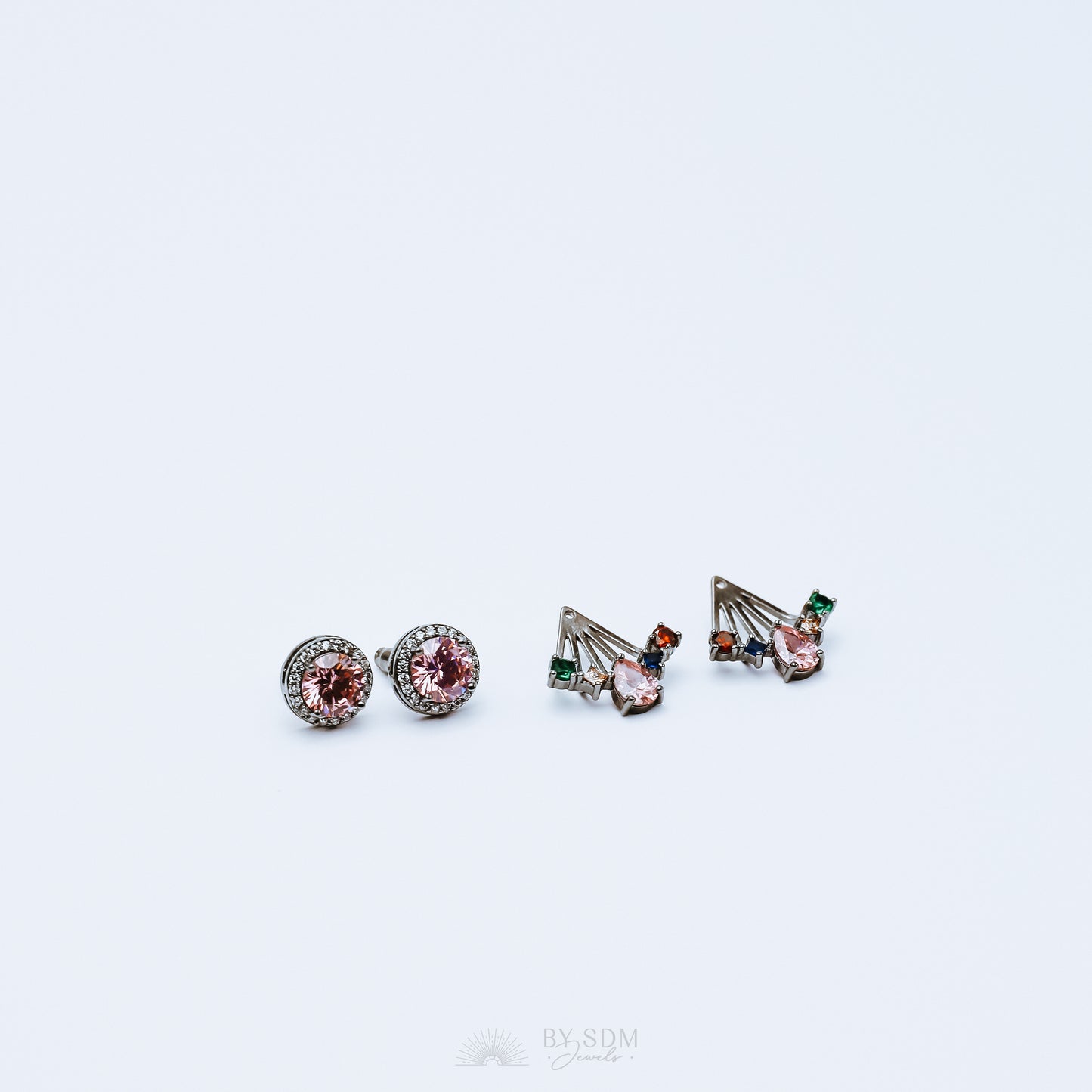 Rainbow Crystals Ear Jacket • Front & Back Earrings • Black Sterling Silver