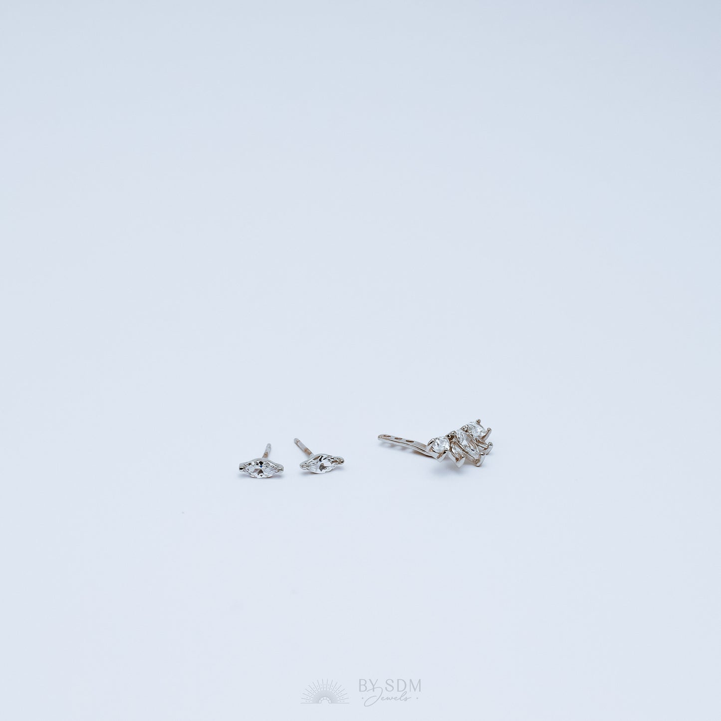 Tiny CZ Ear Jackets Earrings • Silver
