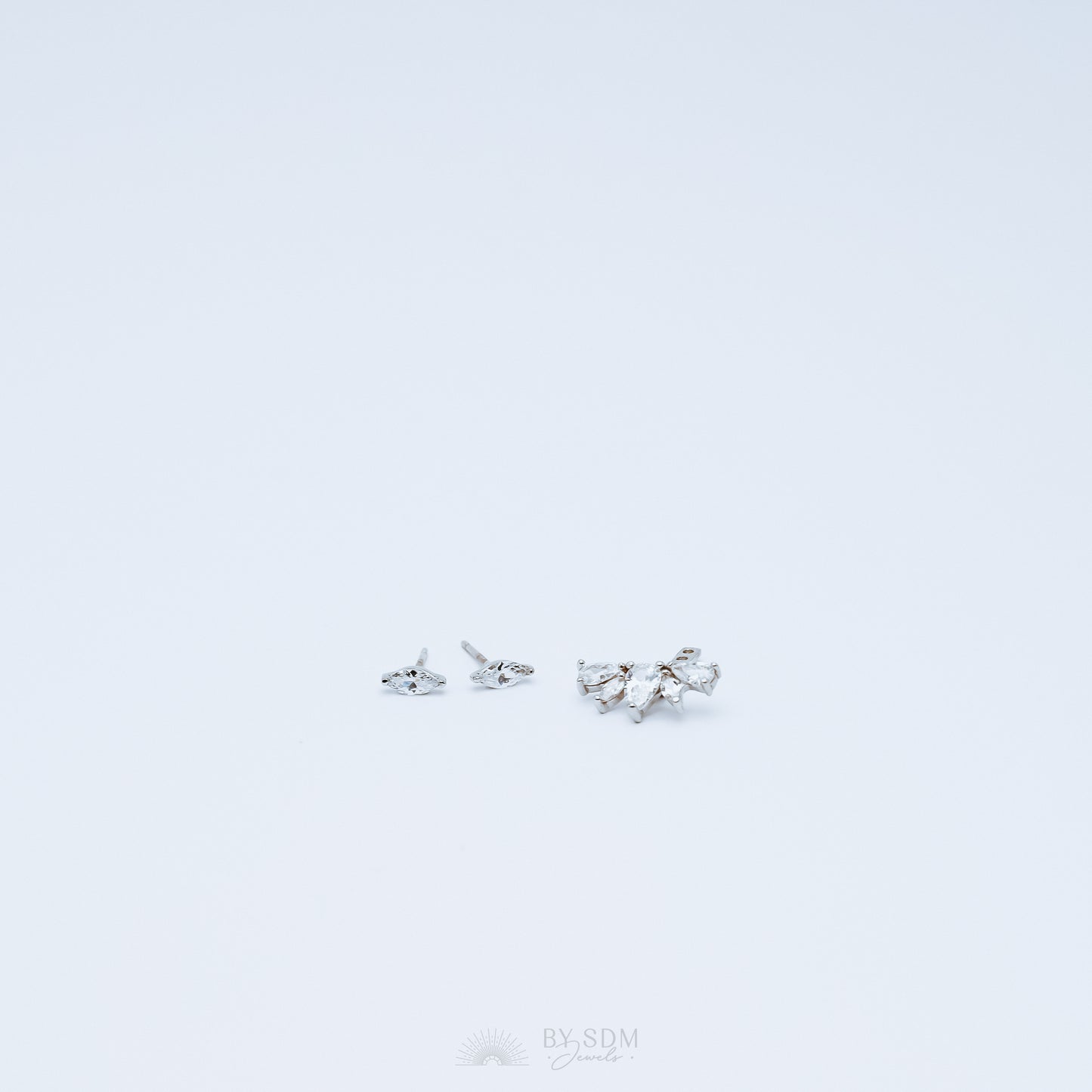 Tiny CZ Ear Jackets Earrings • Silver