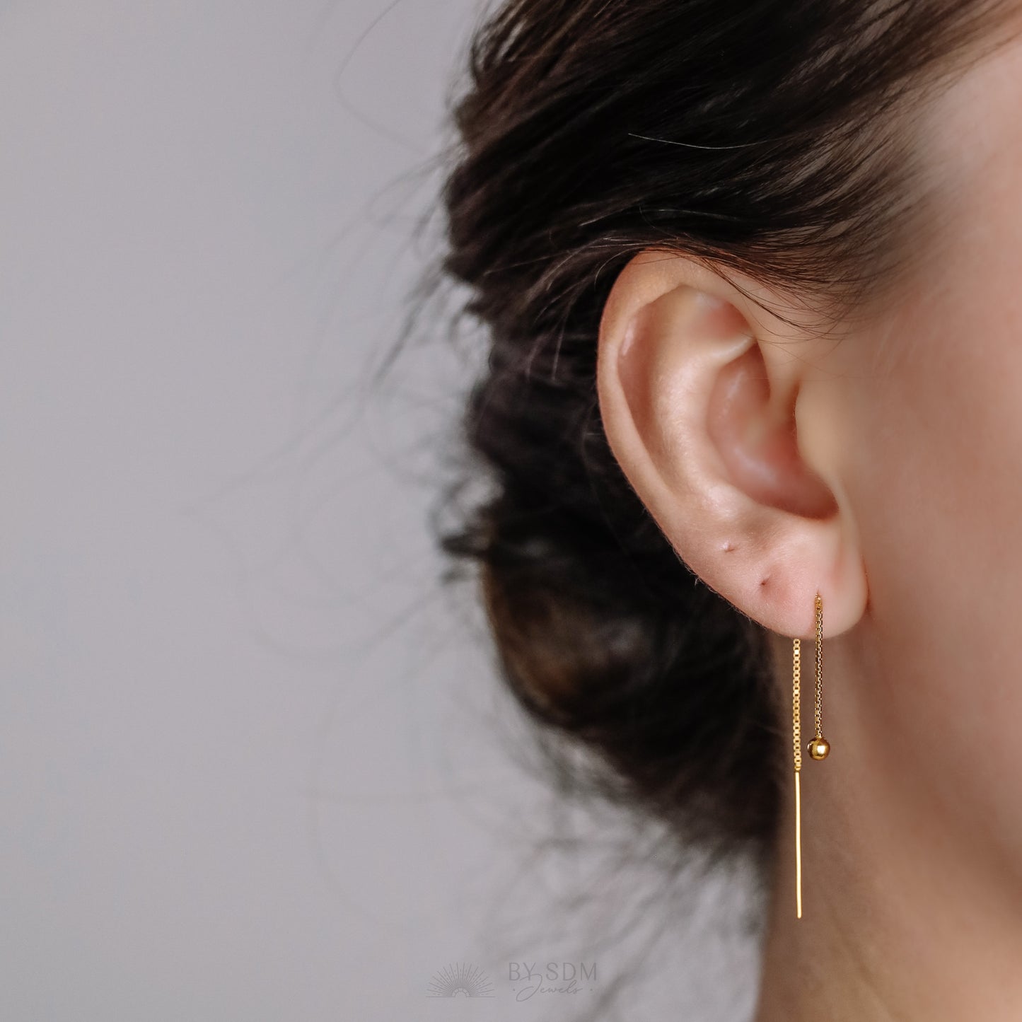 Tiny Ball Ear Threader • Gold, Silver, Rose Gold