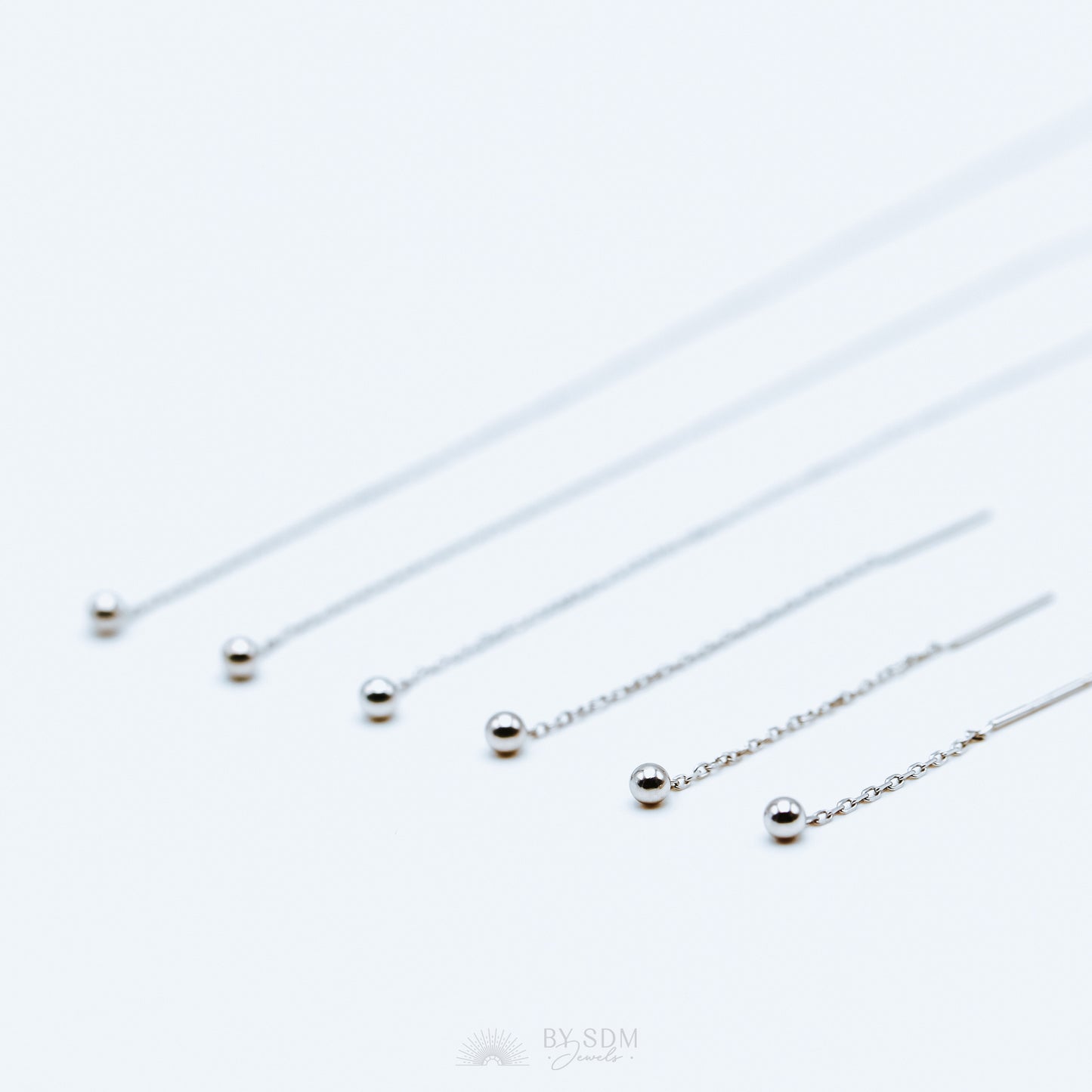 Tiny Ball Ear Threader • Gold, Silver from 160mm to 35mm Lenhgt