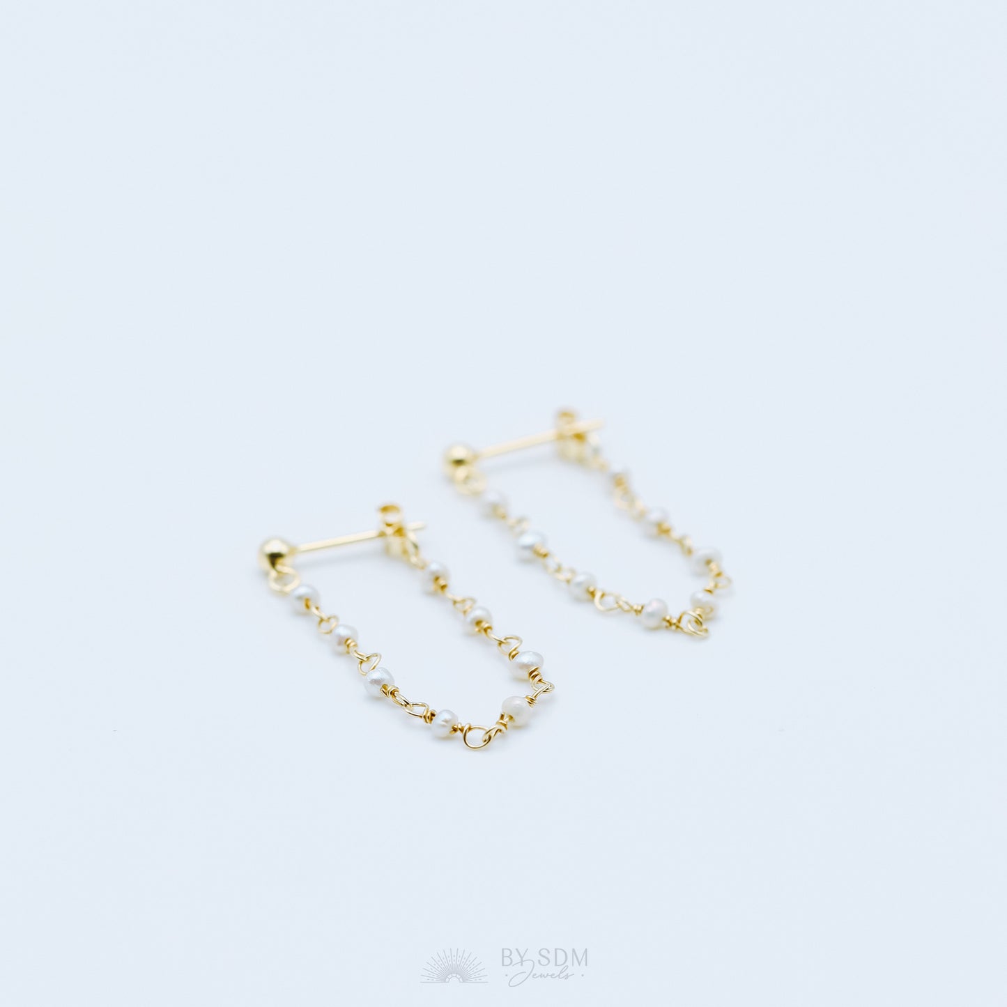 Pearl Chain Earrings, Gold Stud Earrings, BYSDMJEWELS