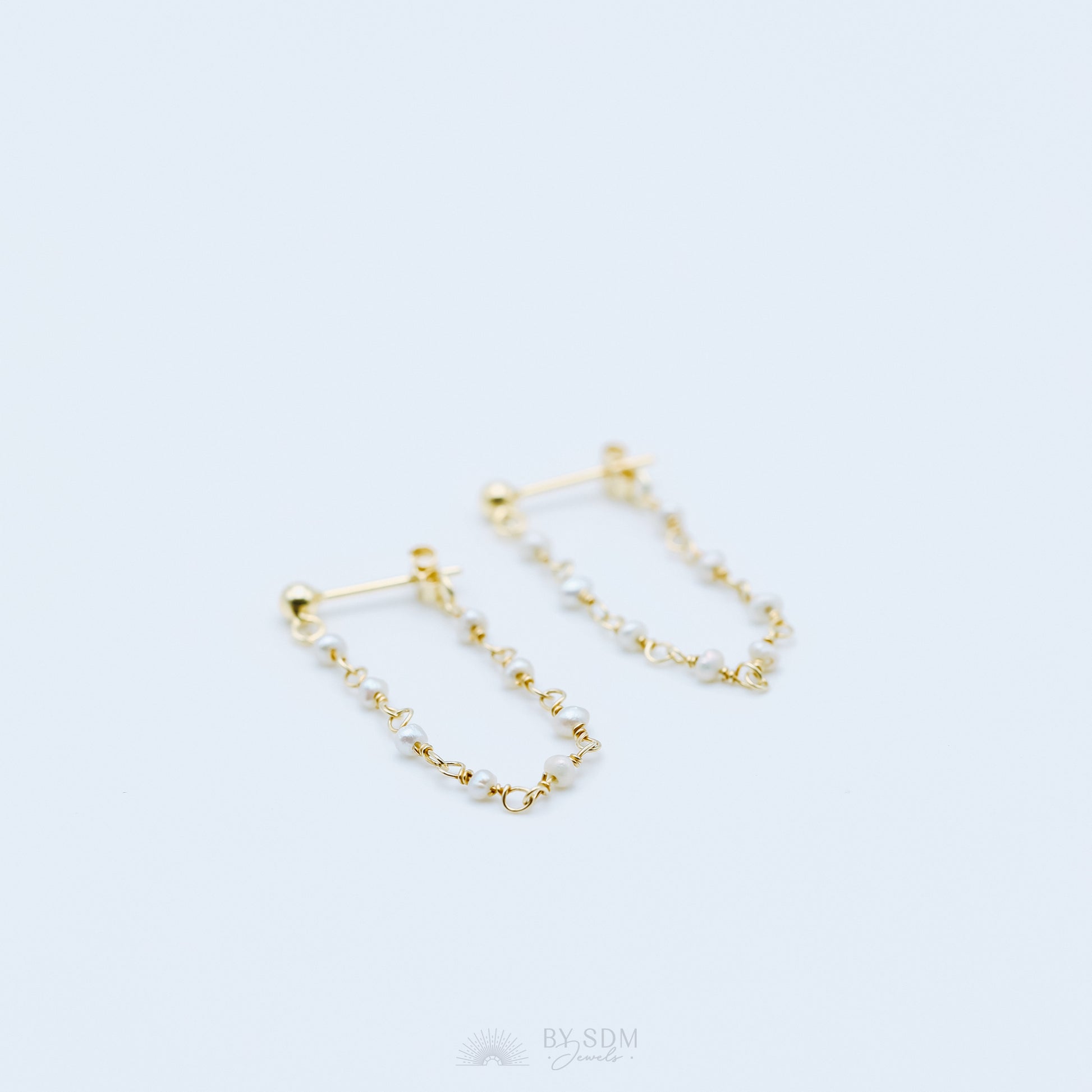 Pearl Chain Earrings, Gold Stud Earrings, BYSDMJEWELS