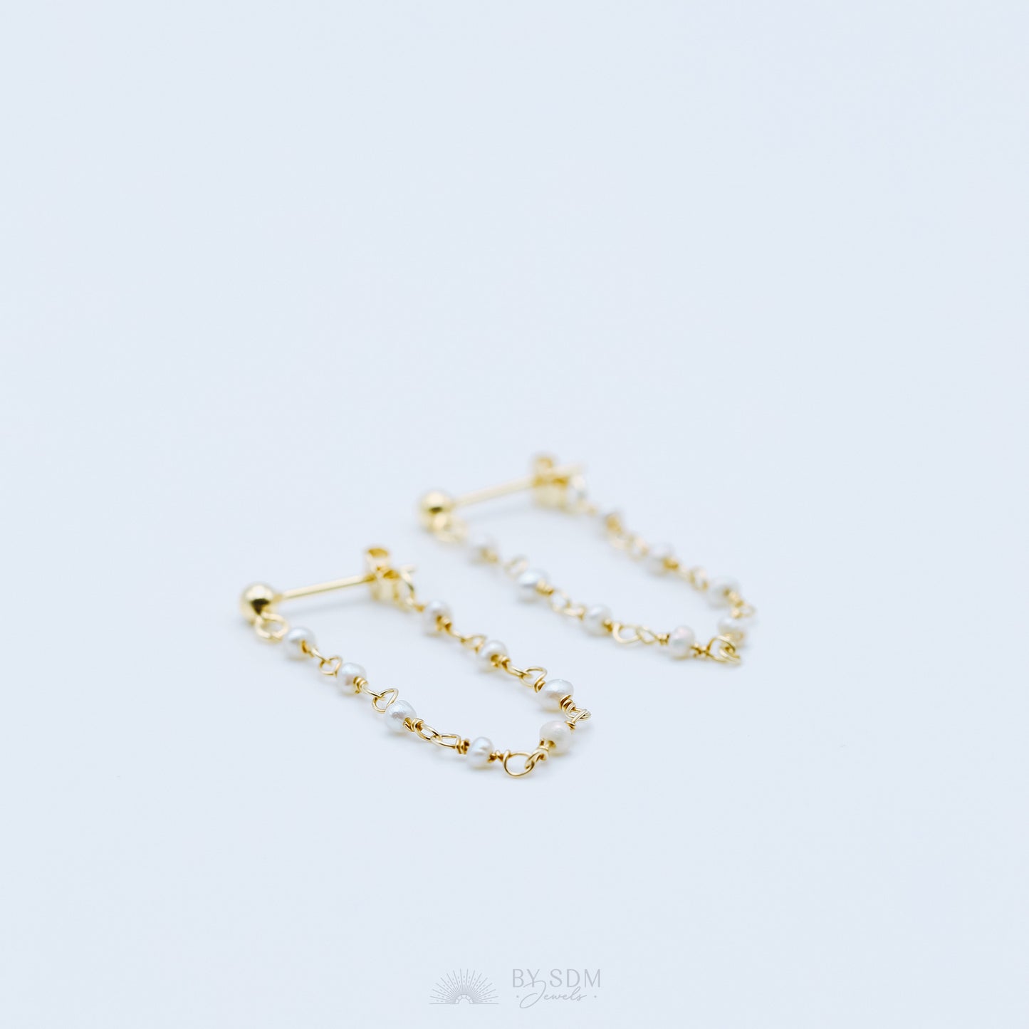 Pearl Chain Earrings, Gold Stud Earrings, BYSDMJEWELS
