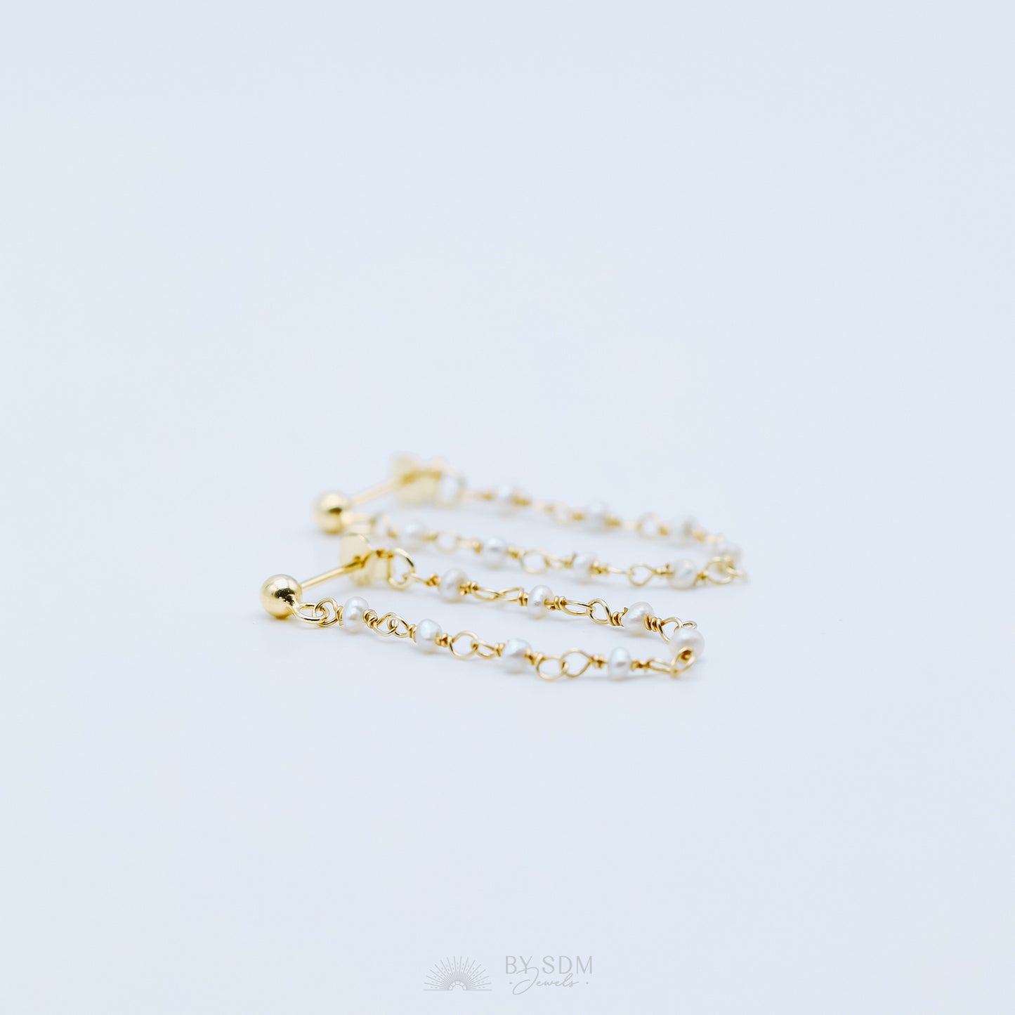 Pearl Chain Earrings, Gold Stud Earrings, BYSDMJEWELS